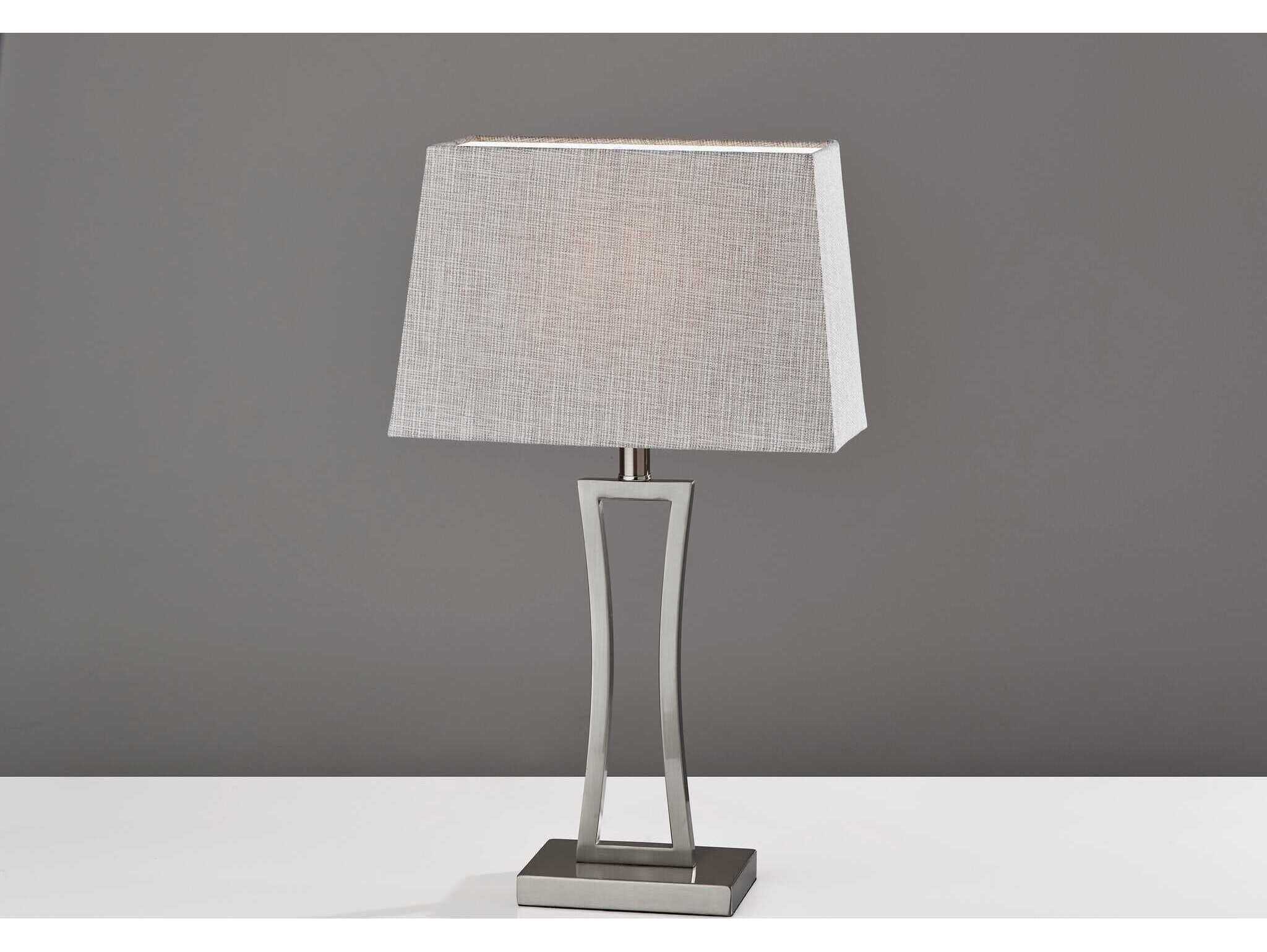 Adesso Camila Brushed Steel Grey White Textured Fabric Silver Table Lamp Set of 2