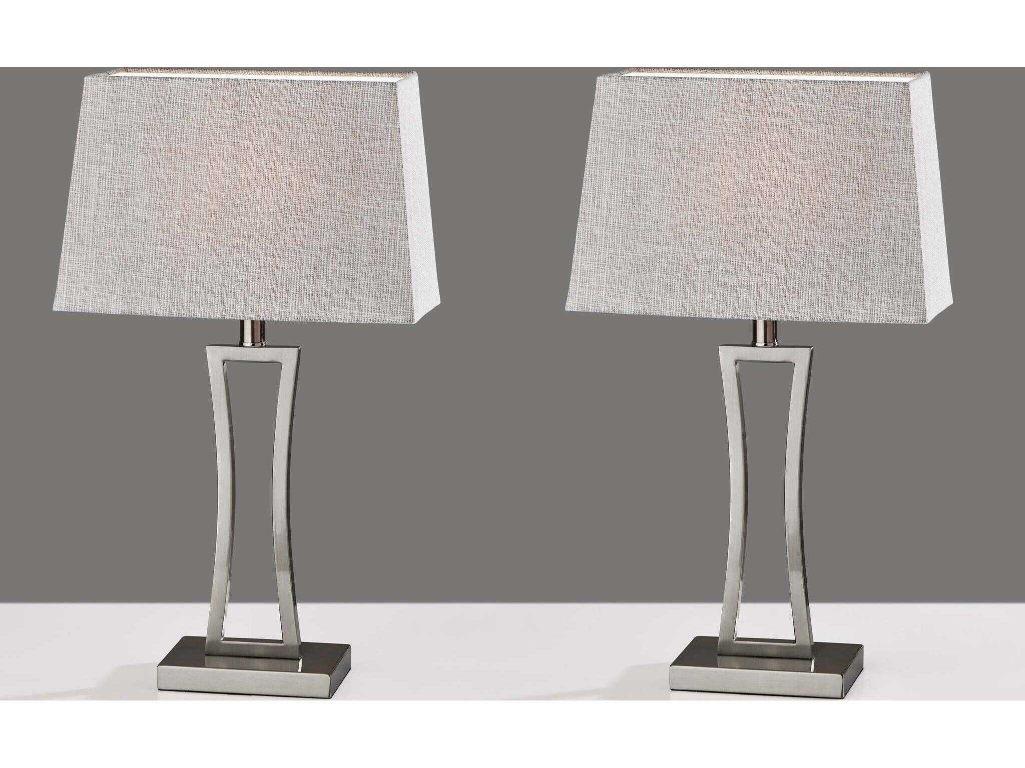 Adesso Camila Brushed Steel Grey White Textured Fabric Silver Table Lamp Set of 2