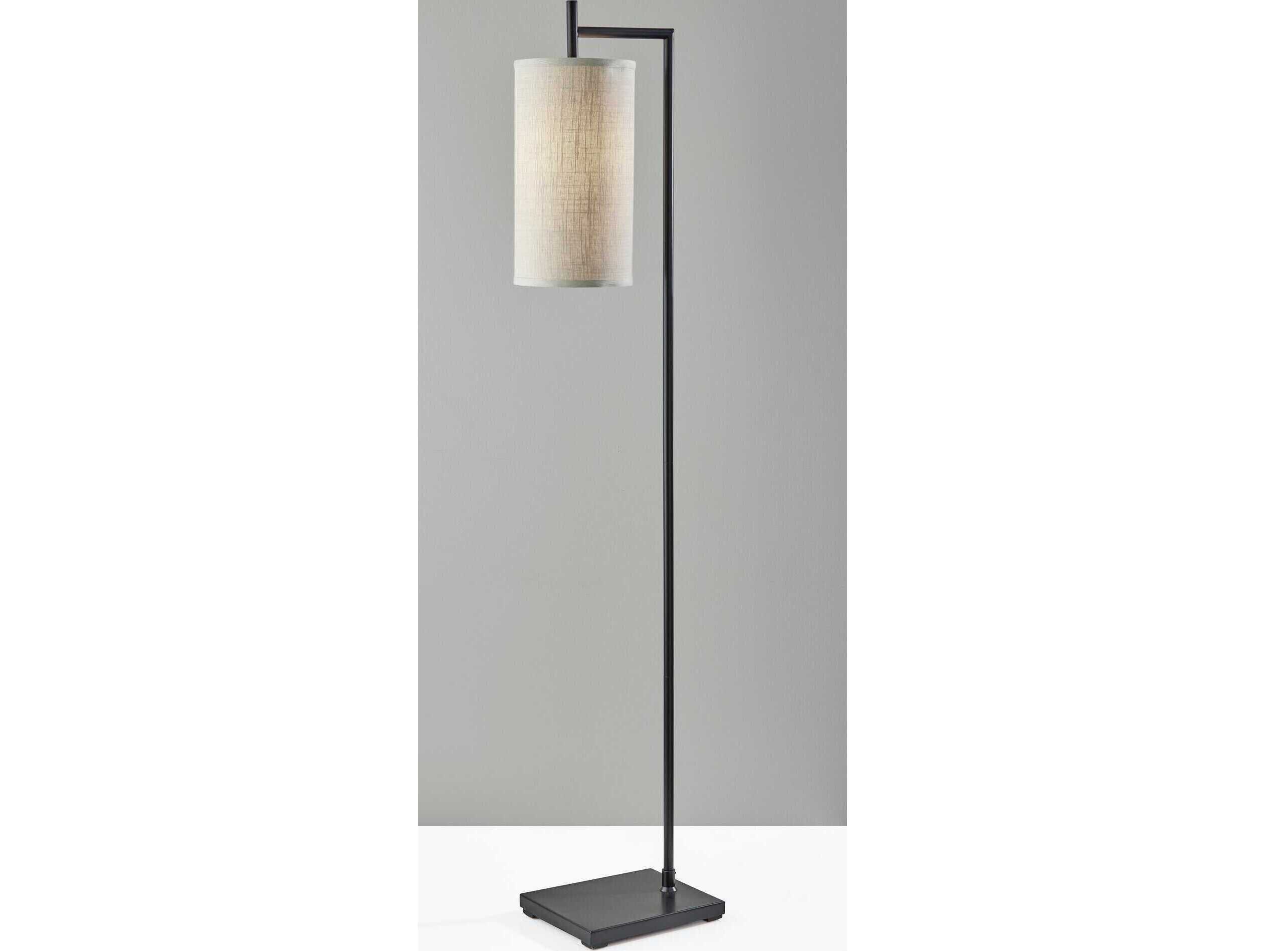 Adesso Zion Black Beige Textured Fabric Floor Lamp