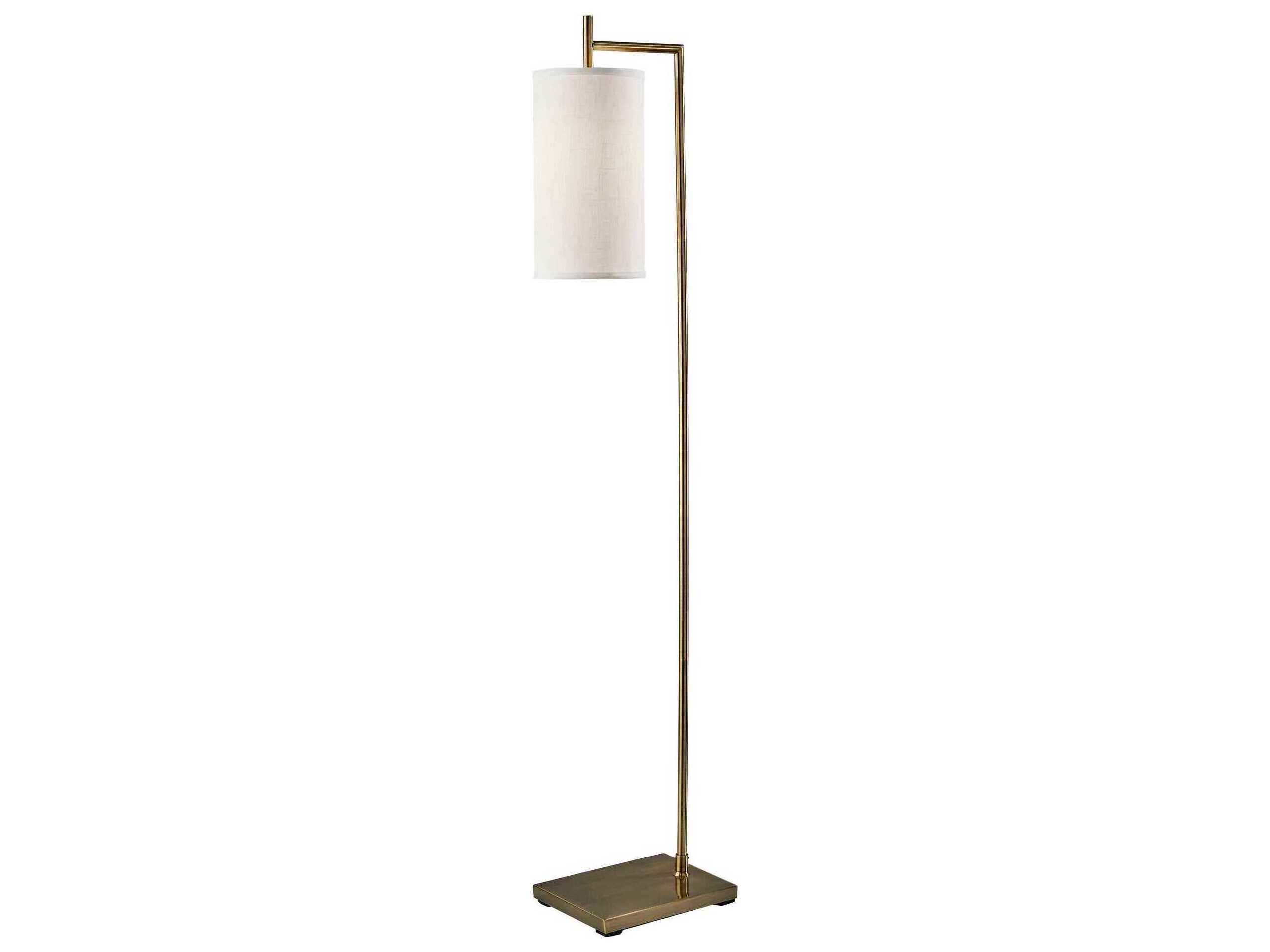 Adesso Zion Antique Brass White Textured Fabric Floor Lamp