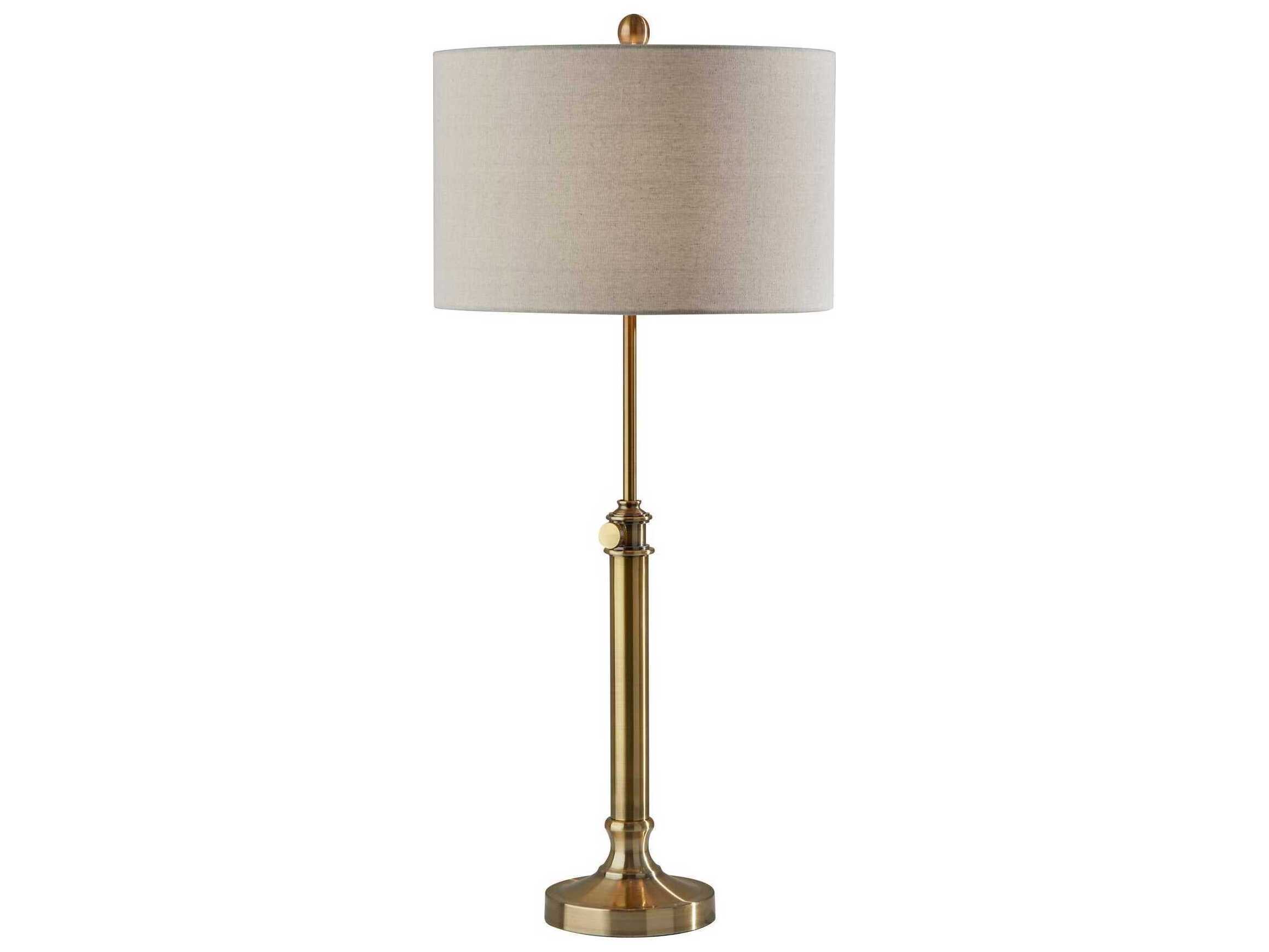 Adesso Barton Antique Brass Oatmeal Linen Buffet Lamp