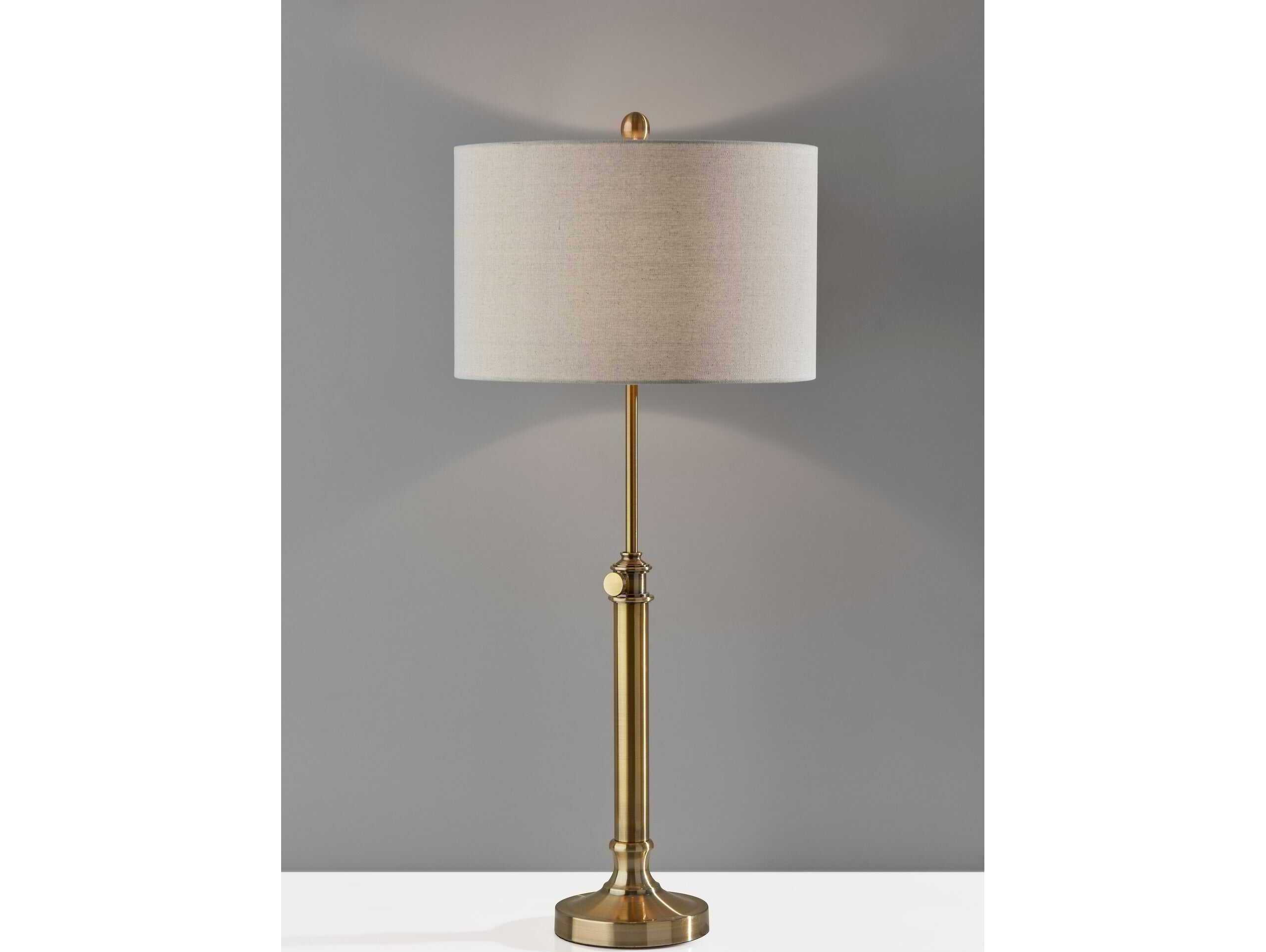 Adesso Barton Antique Brass Oatmeal Linen Buffet Lamp