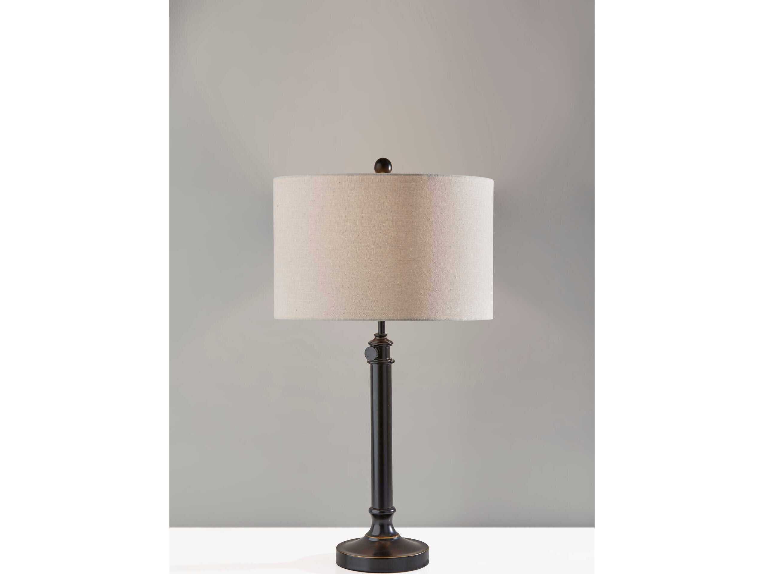 Adesso Barton Antique Bronze Oatmeal Linen Buffet Lamp