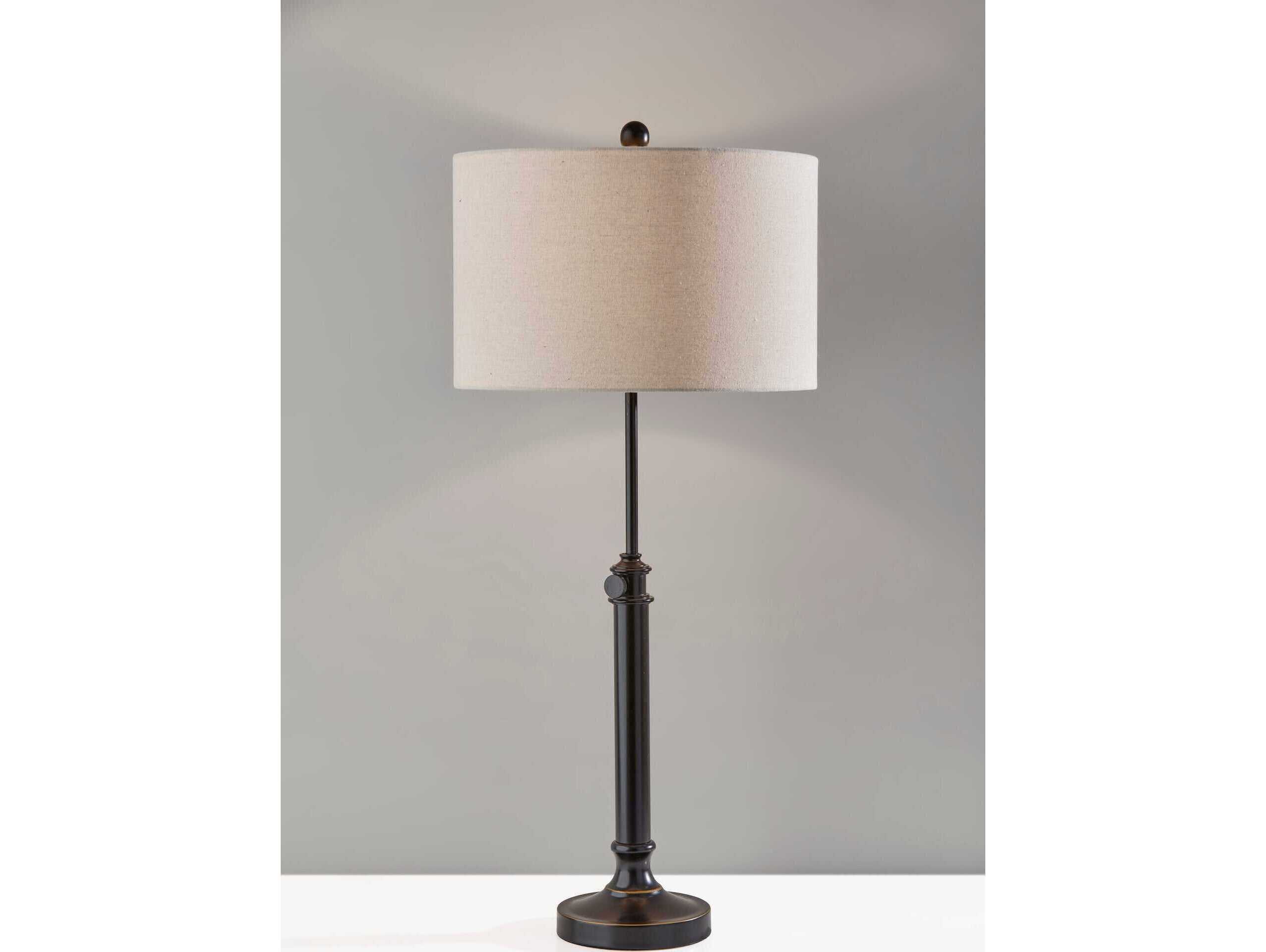 Adesso Barton Antique Bronze Oatmeal Linen Buffet Lamp