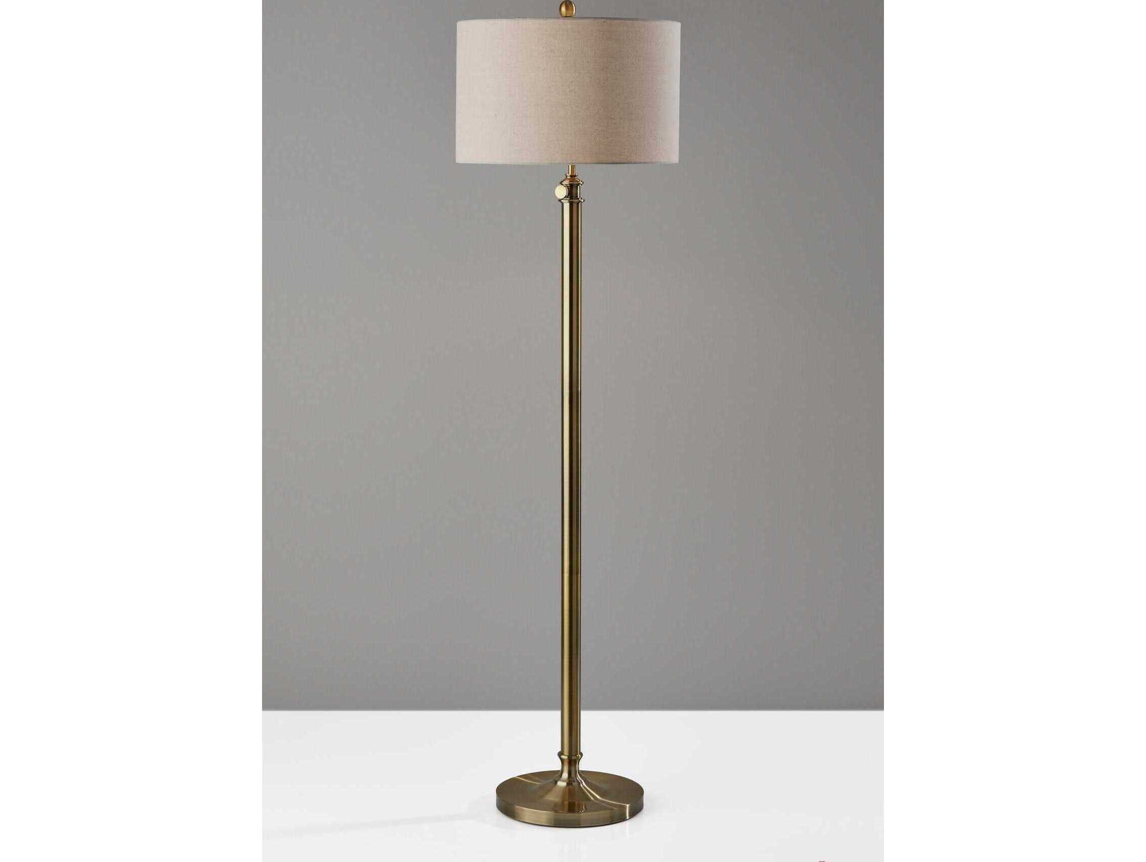 Adesso Barton Antique Brass Oatmeal Linen Floor Lamp