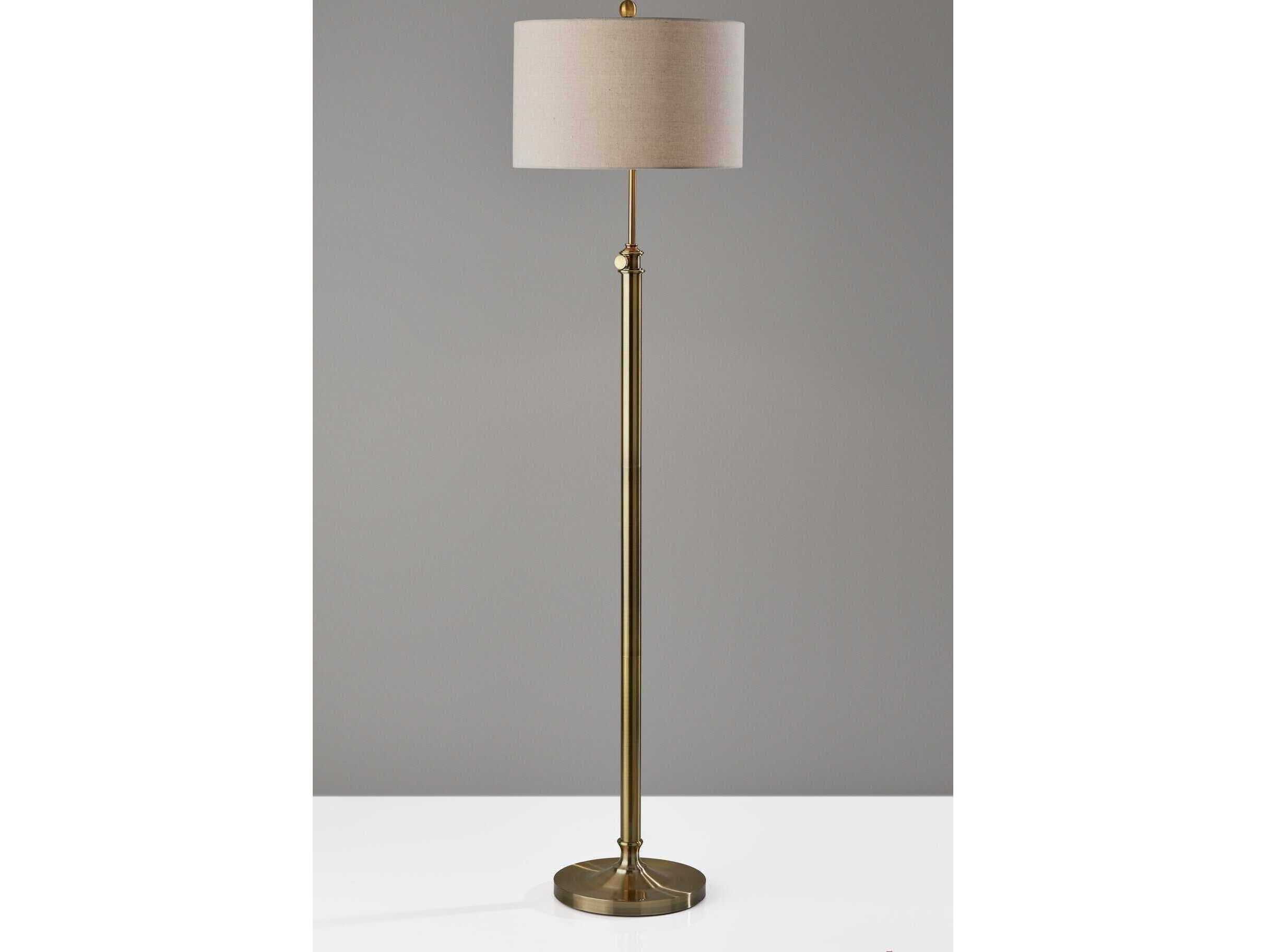 Adesso Barton Antique Brass Oatmeal Linen Floor Lamp