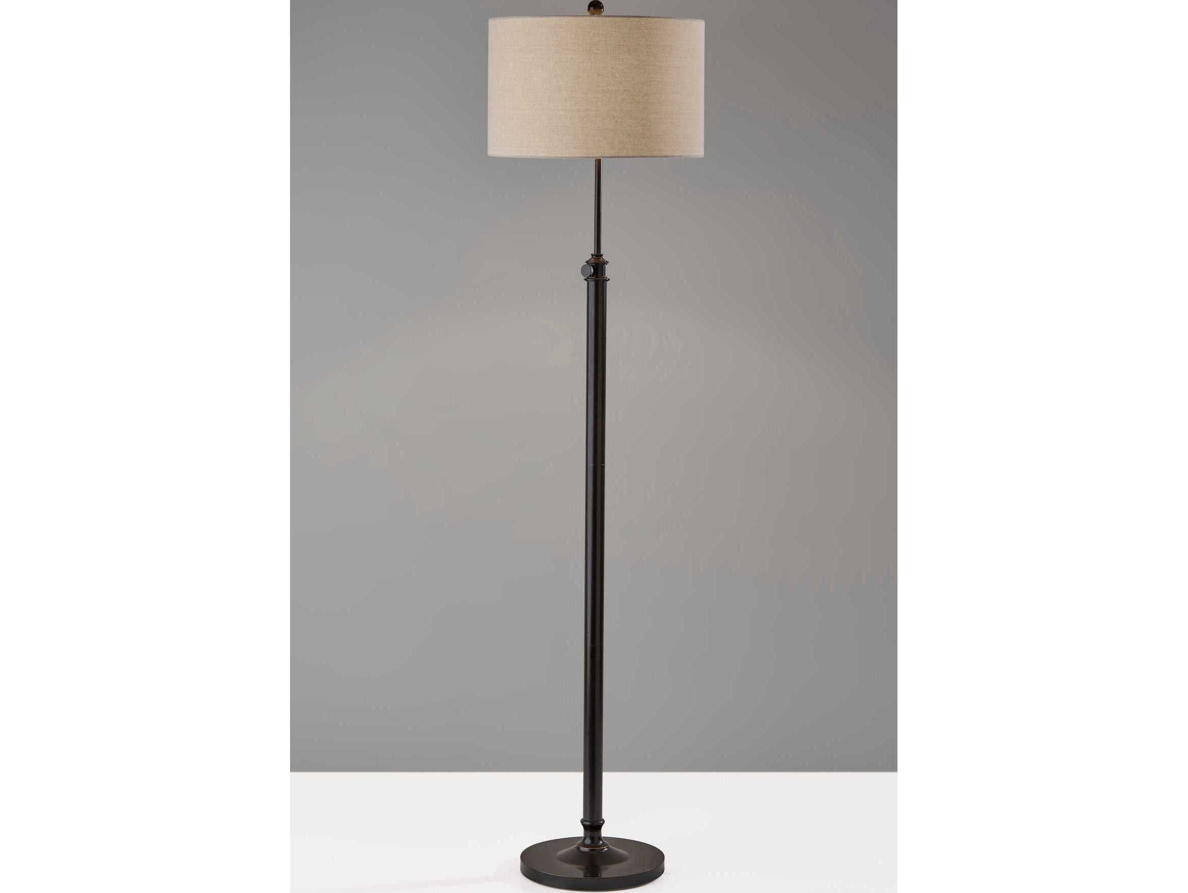 Adesso Barton Antique Bronze Oatmeal Linen Floor Lamp