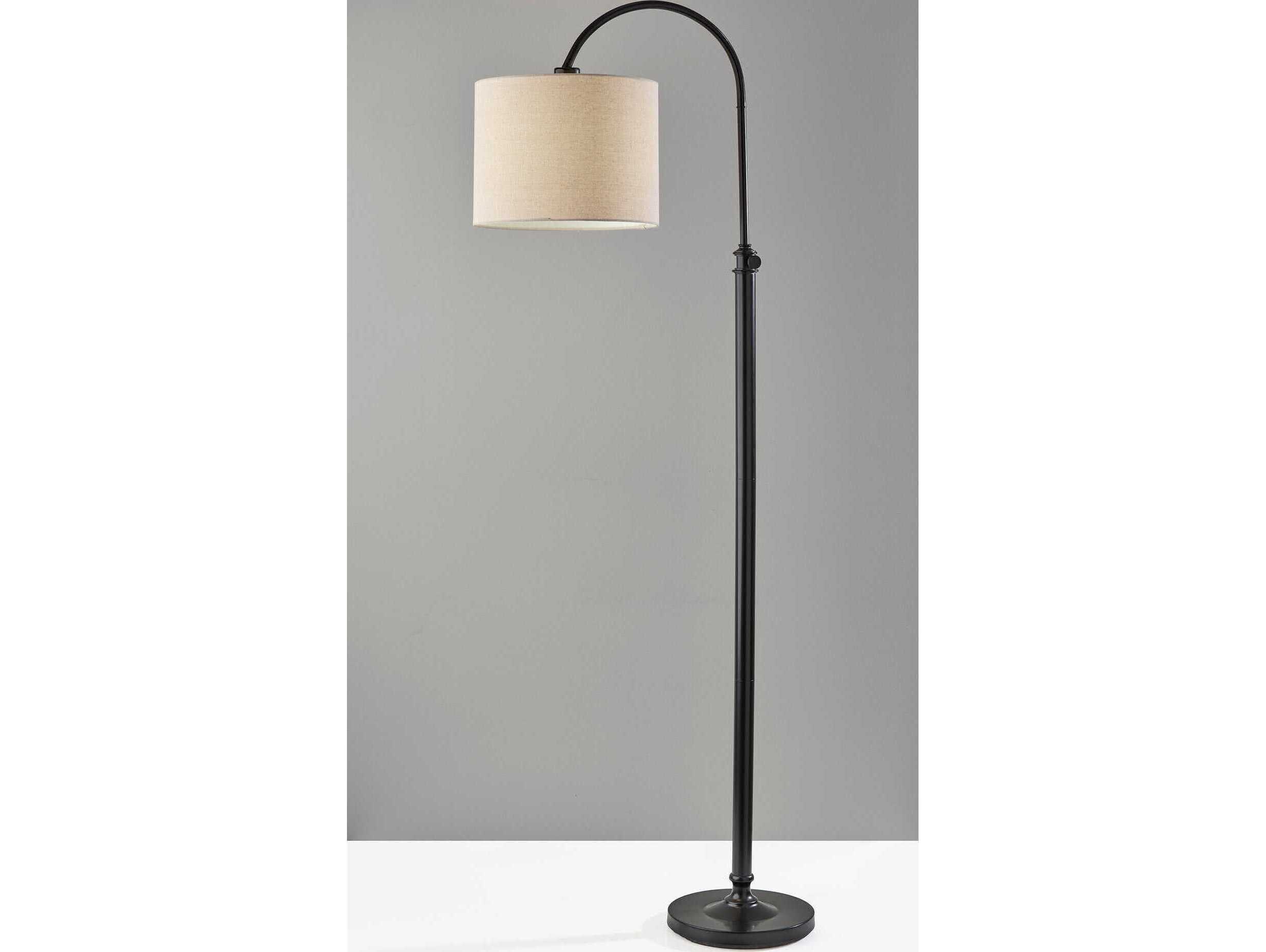 Adesso Barton Antique Bronze Oatmeal Linen Floor Lamp