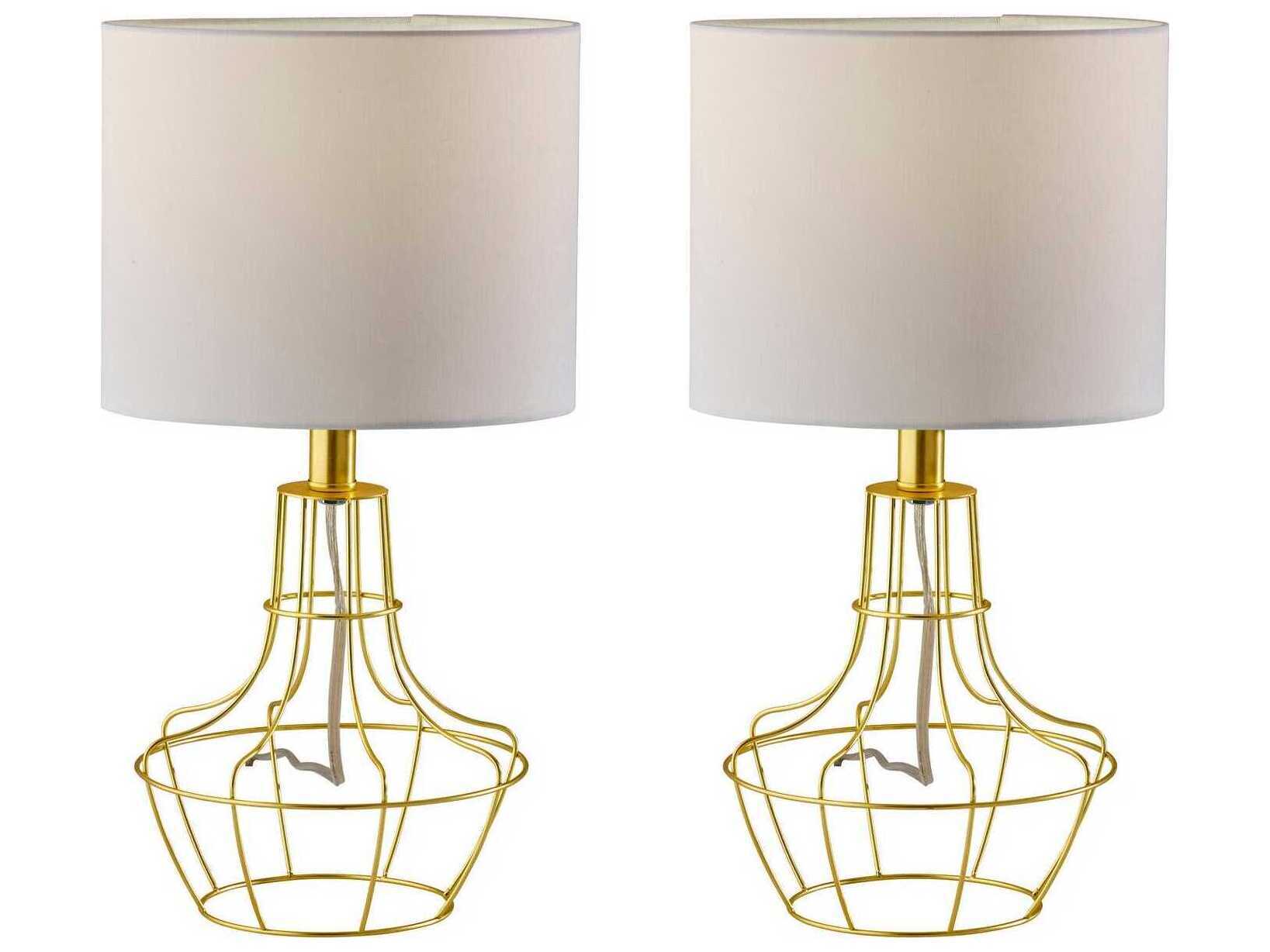 Adesso Stella Antique Brass White Fabric Table Lamp Set of 2