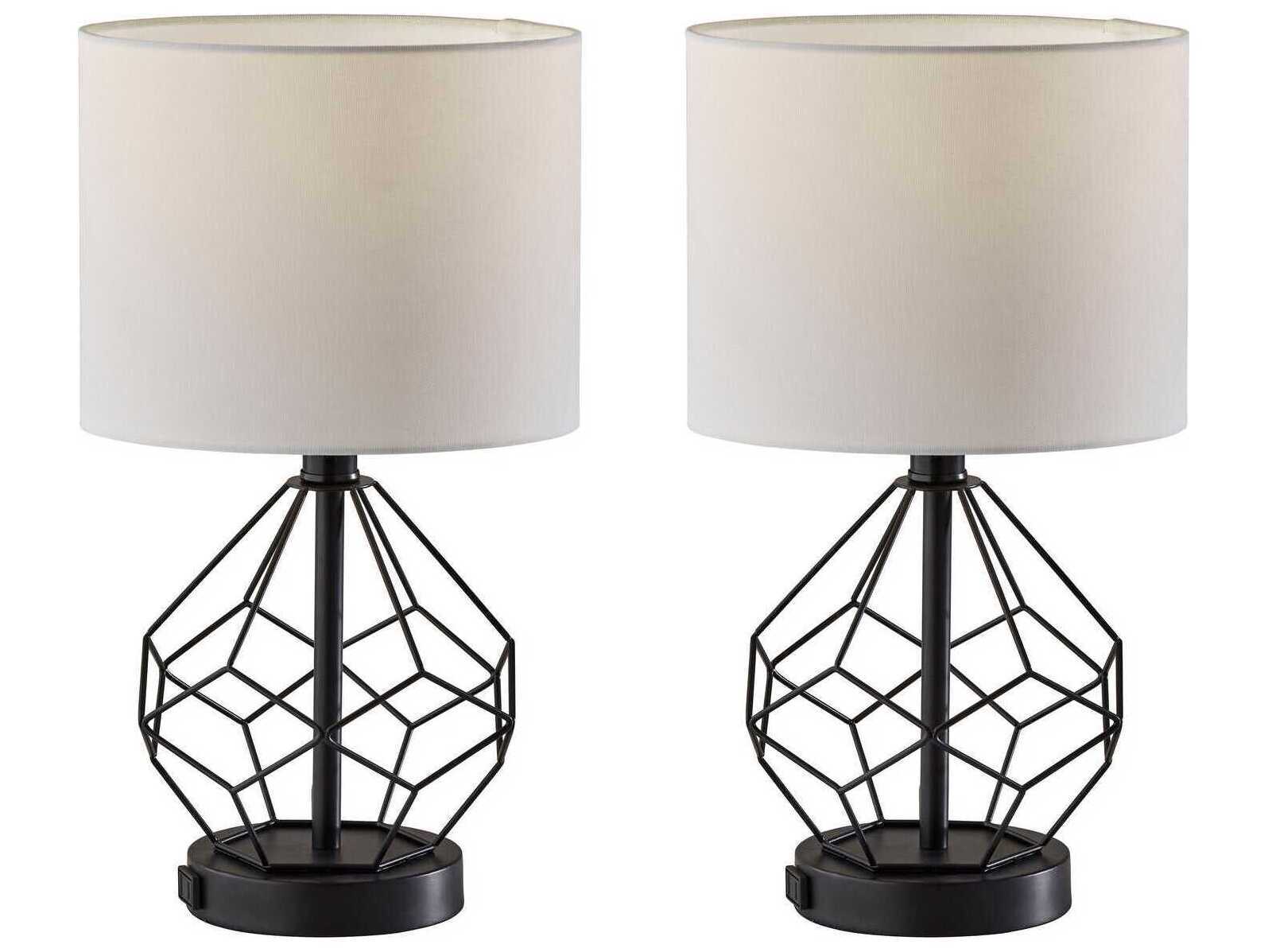 Adesso Chiara Black White Fabric Table Lamp Set of 2