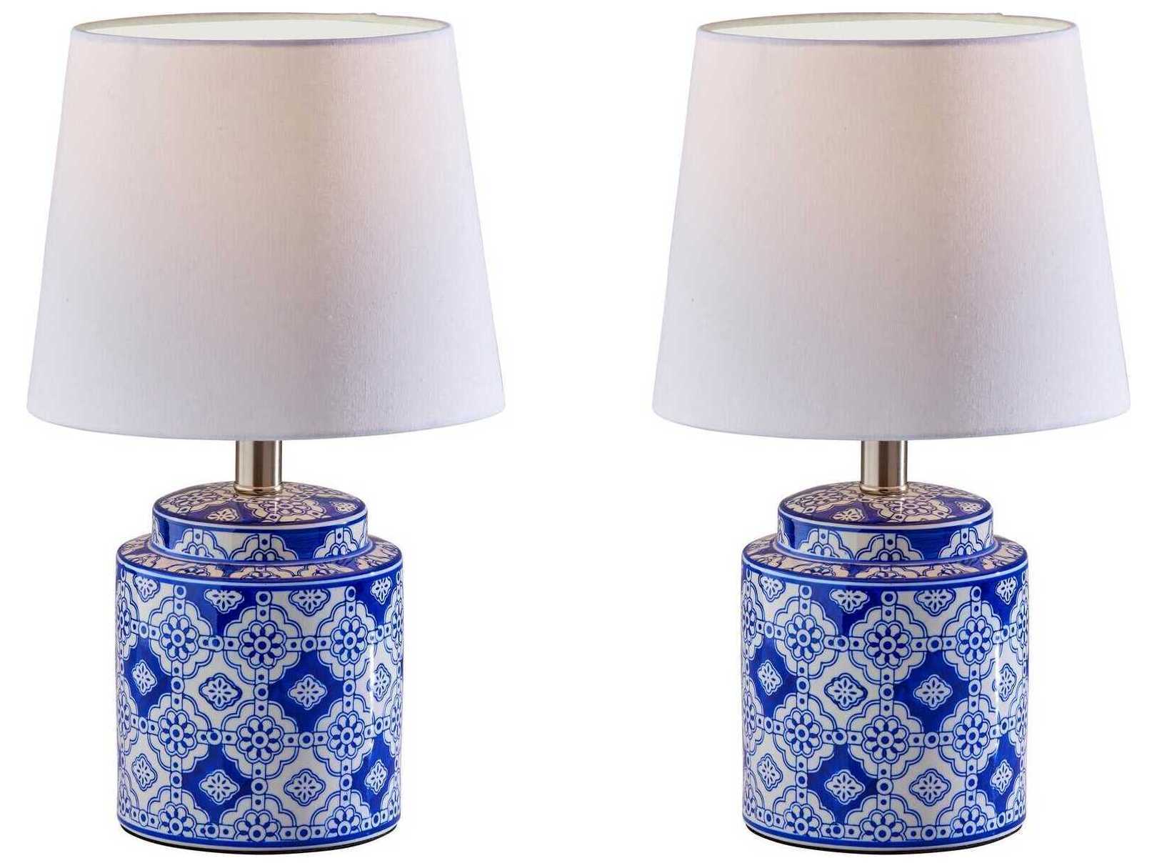 Adesso Polly Blue White Fabric Table Lamp Set of 2