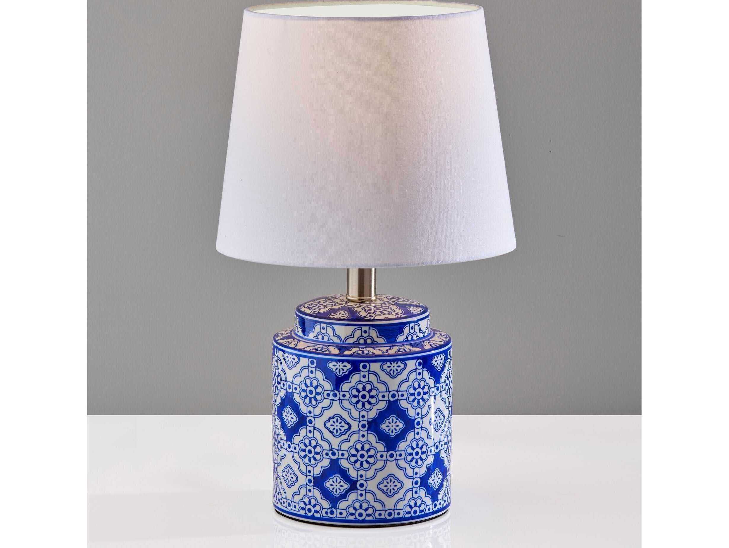 Adesso Polly Blue White Fabric Table Lamp Set of 2
