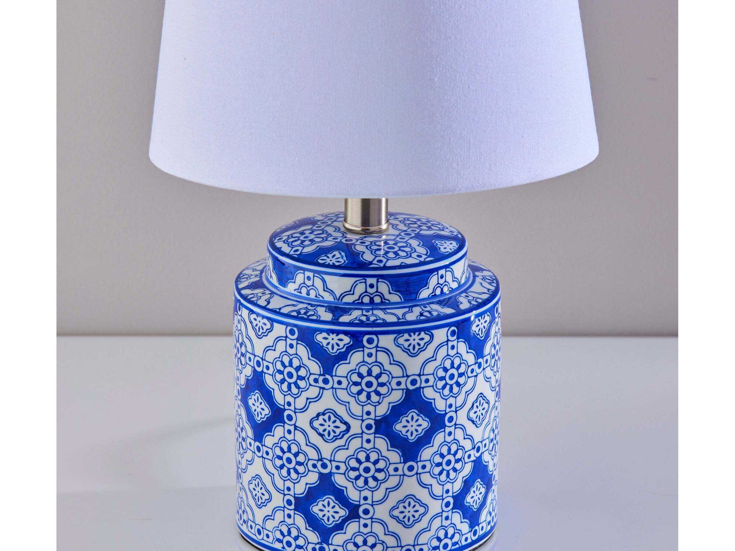 Adesso Polly Blue White Fabric Table Lamp Set of 2