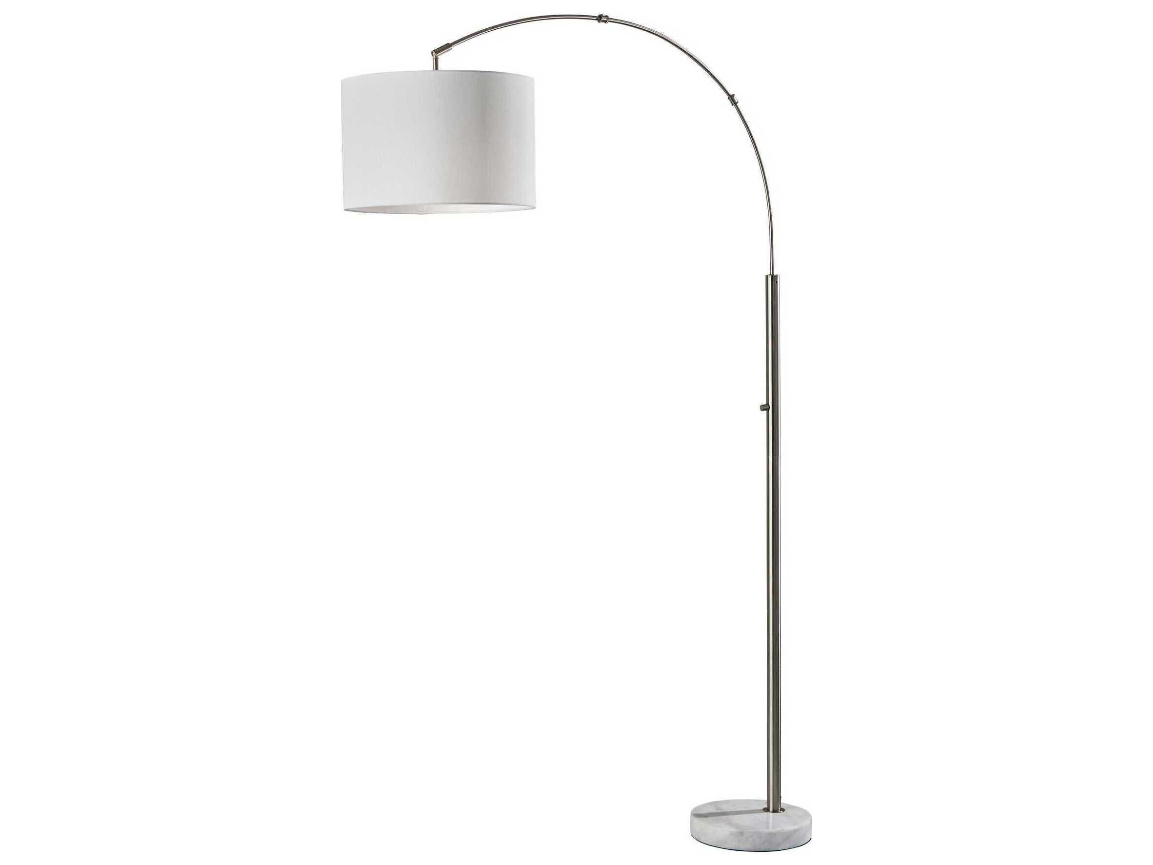 Adesso Rigley Brushed Steel White Linen Fabric Floor Lamp