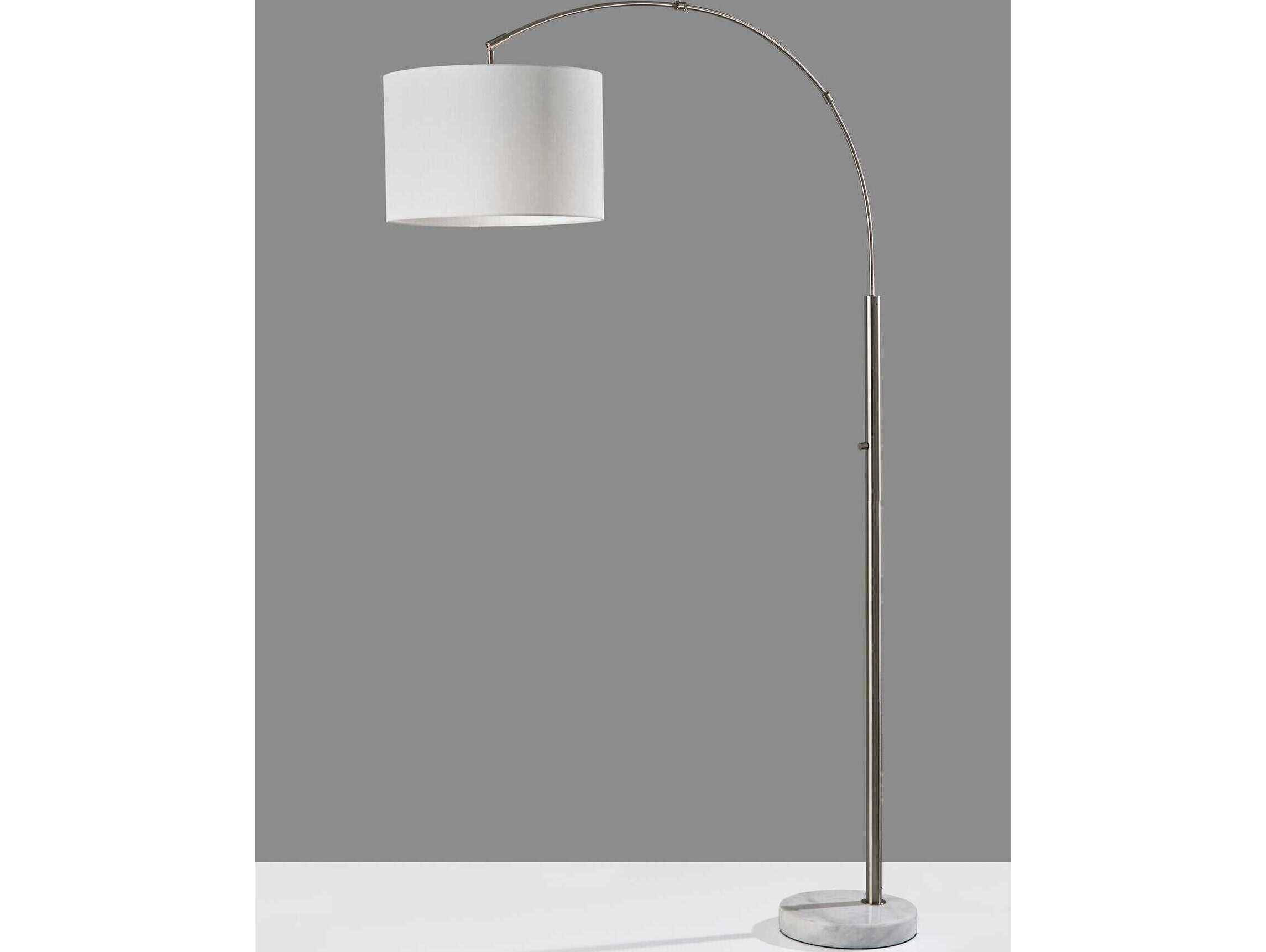 Adesso Rigley Brushed Steel White Linen Fabric Floor Lamp