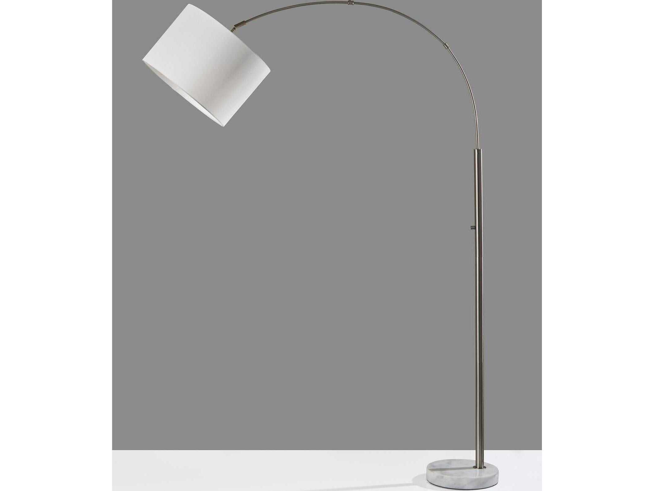 Adesso Rigley Brushed Steel White Linen Fabric Floor Lamp