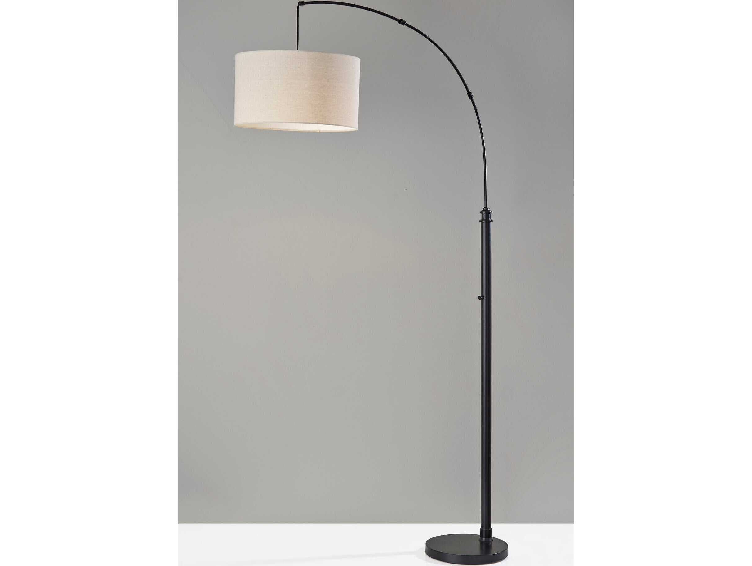 Adesso Barton Black Oatmeal Linen Fabric Floor Lamp