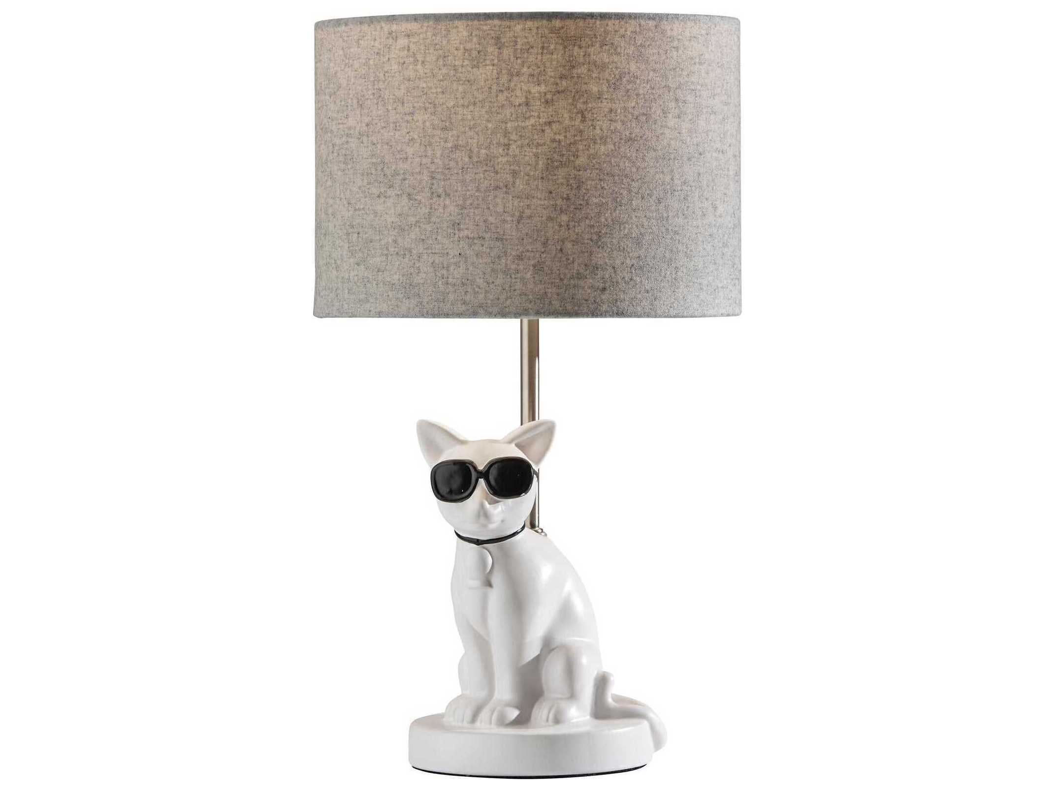 Adesso Sunny White Brushed Steel Light Grey Soft Touch Fabric Table Lamp