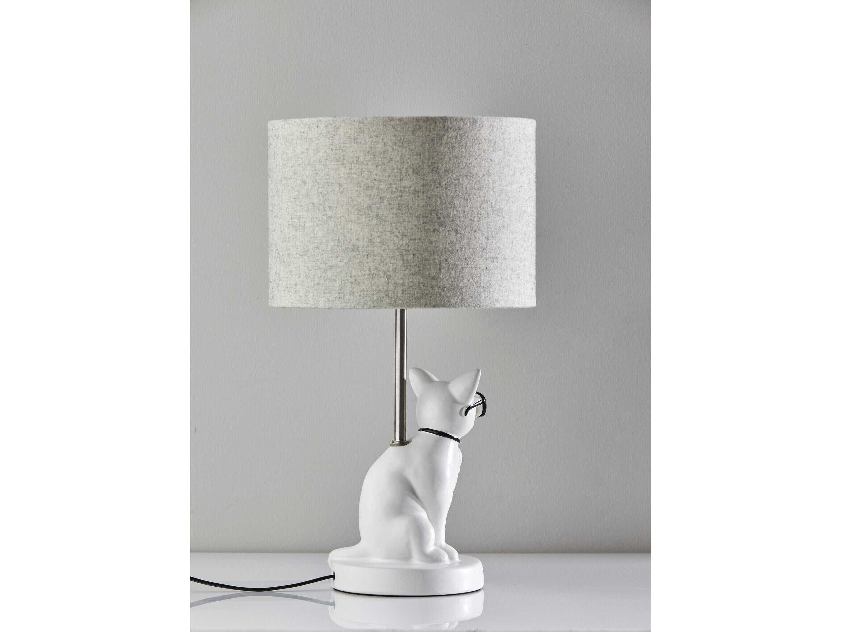 Adesso Sunny White Brushed Steel Light Grey Soft Touch Fabric Table Lamp