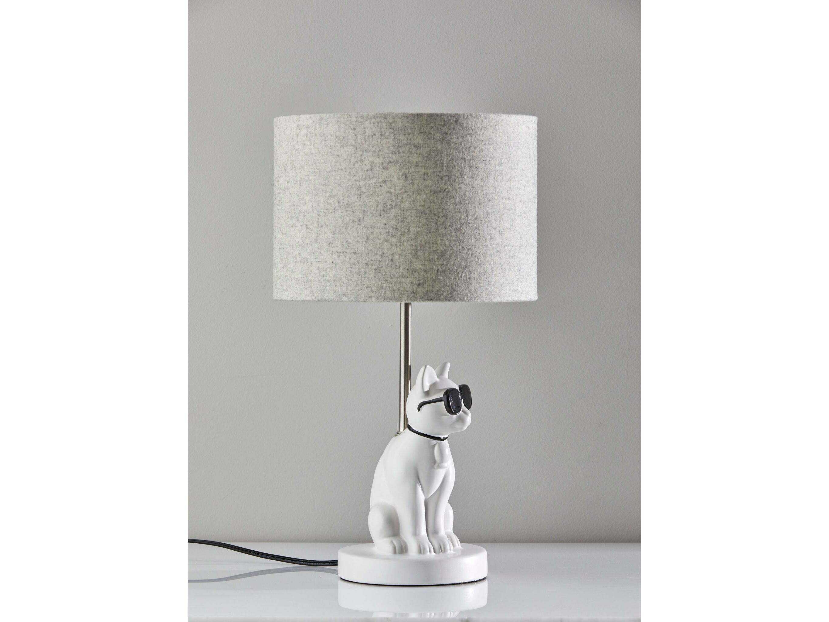 Adesso Sunny White Brushed Steel Light Grey Soft Touch Fabric Table Lamp