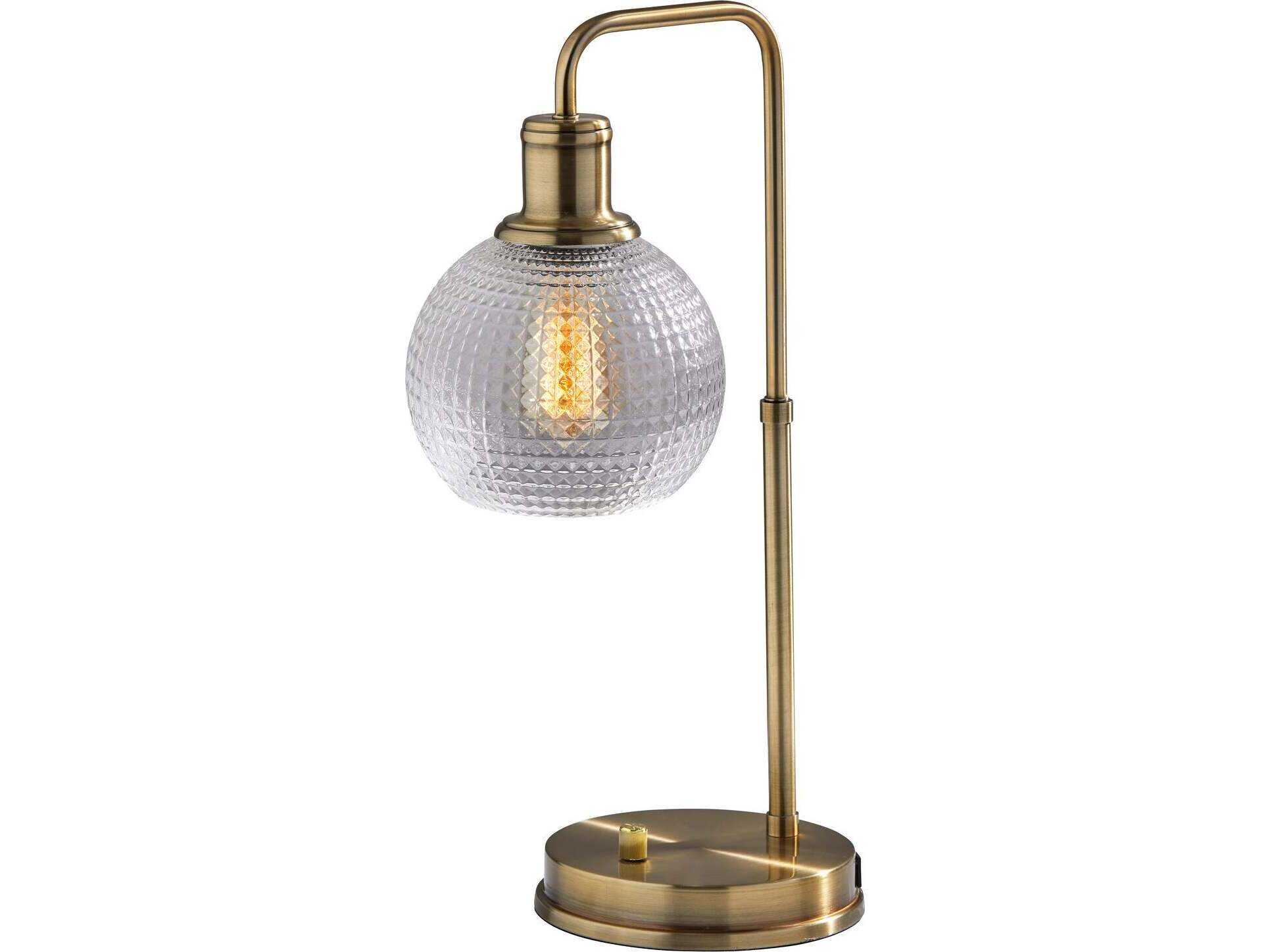 Adesso Barnett Antique Brass Clear Globe Textured Glass Table Lamp