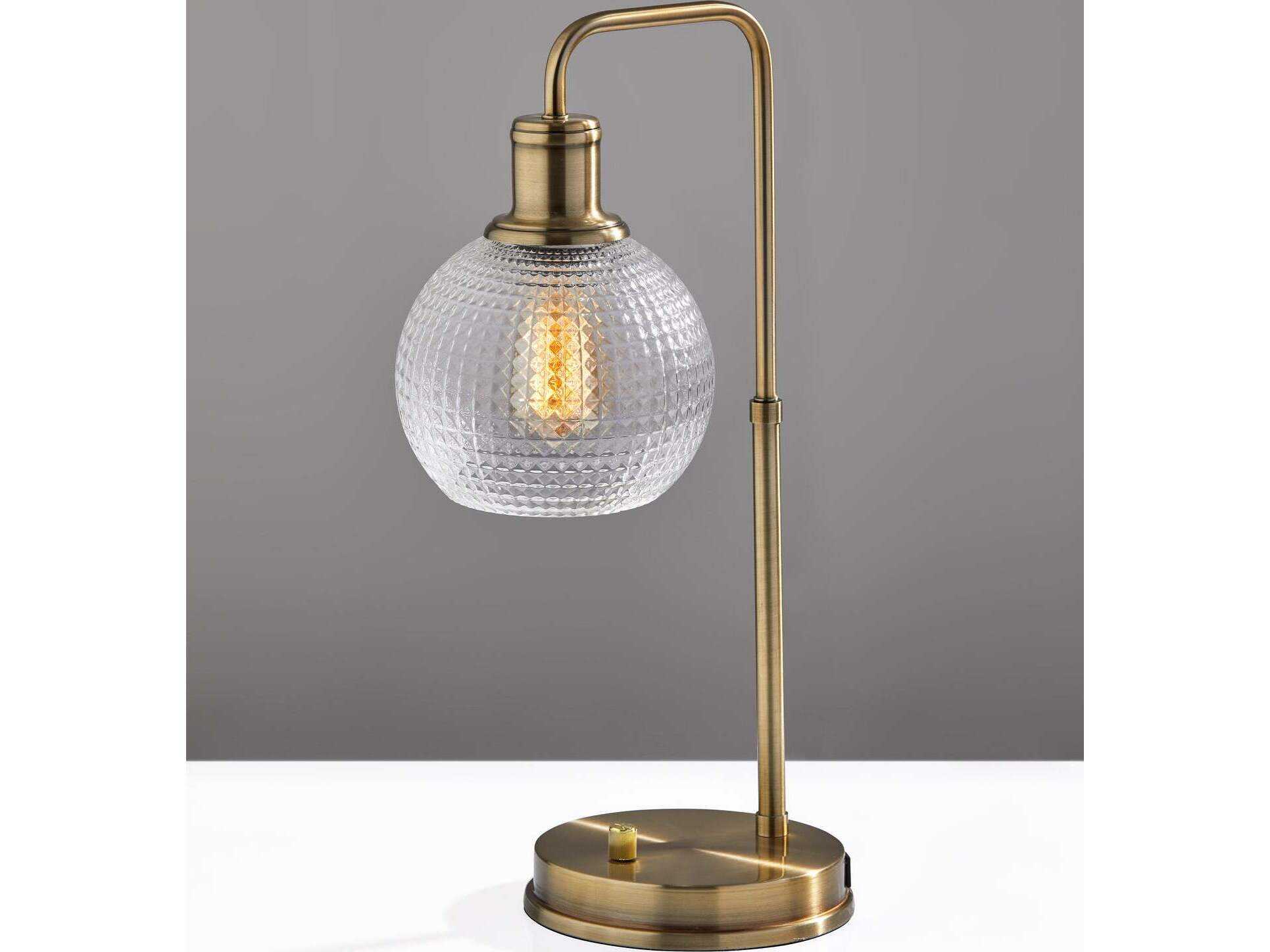 Adesso Barnett Antique Brass Clear Globe Textured Glass Table Lamp