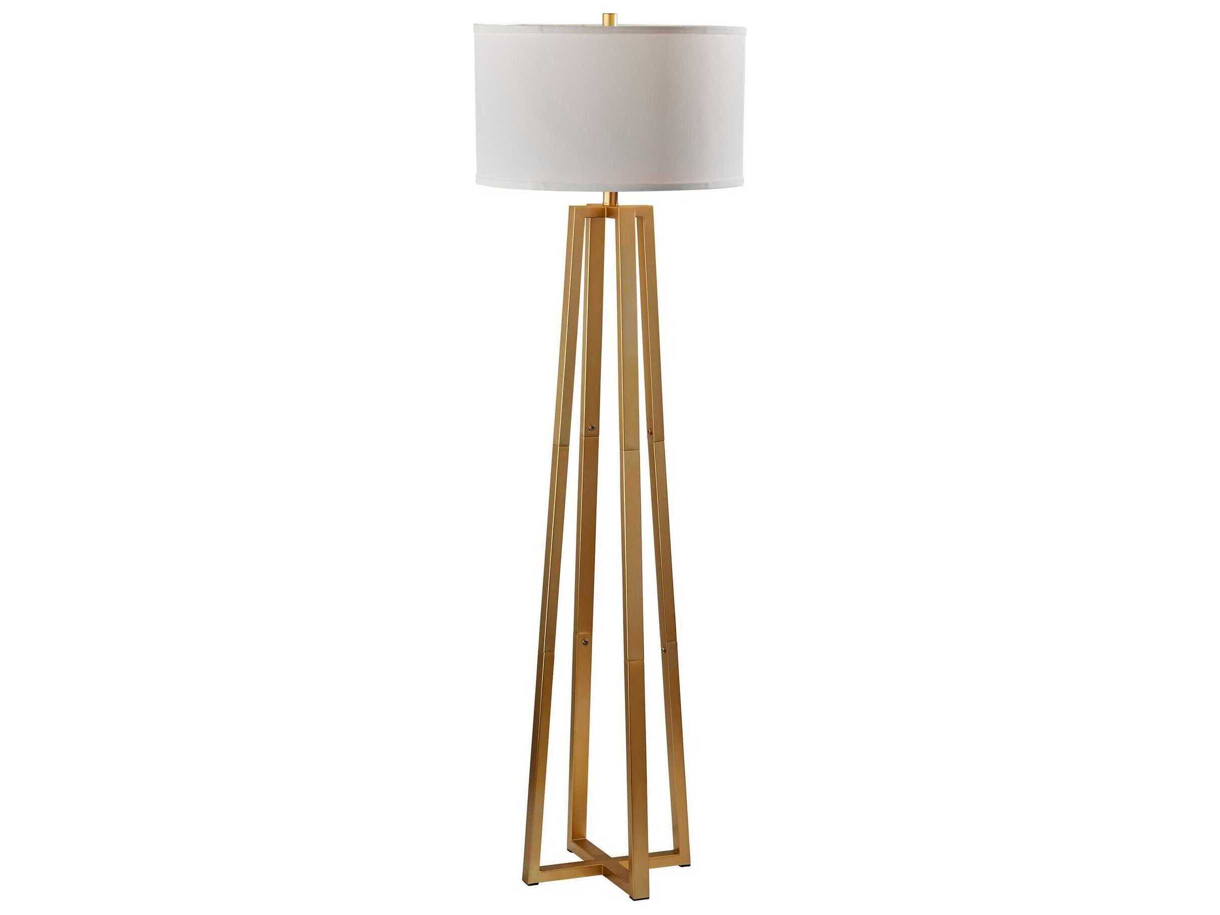 Adesso Oakley Antique Brass White Linen Fabric Floor Lamp