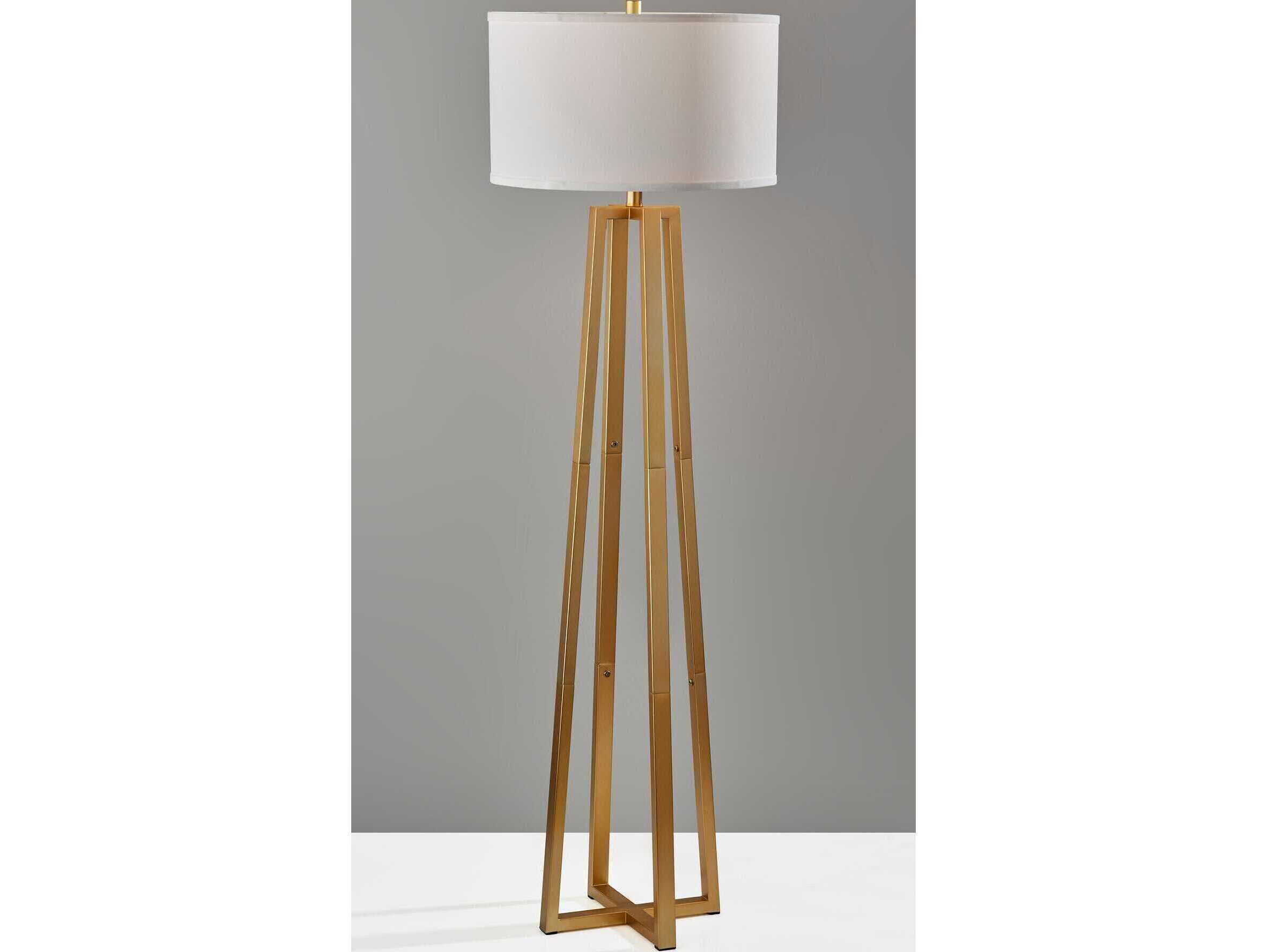Adesso Oakley Antique Brass White Linen Fabric Floor Lamp