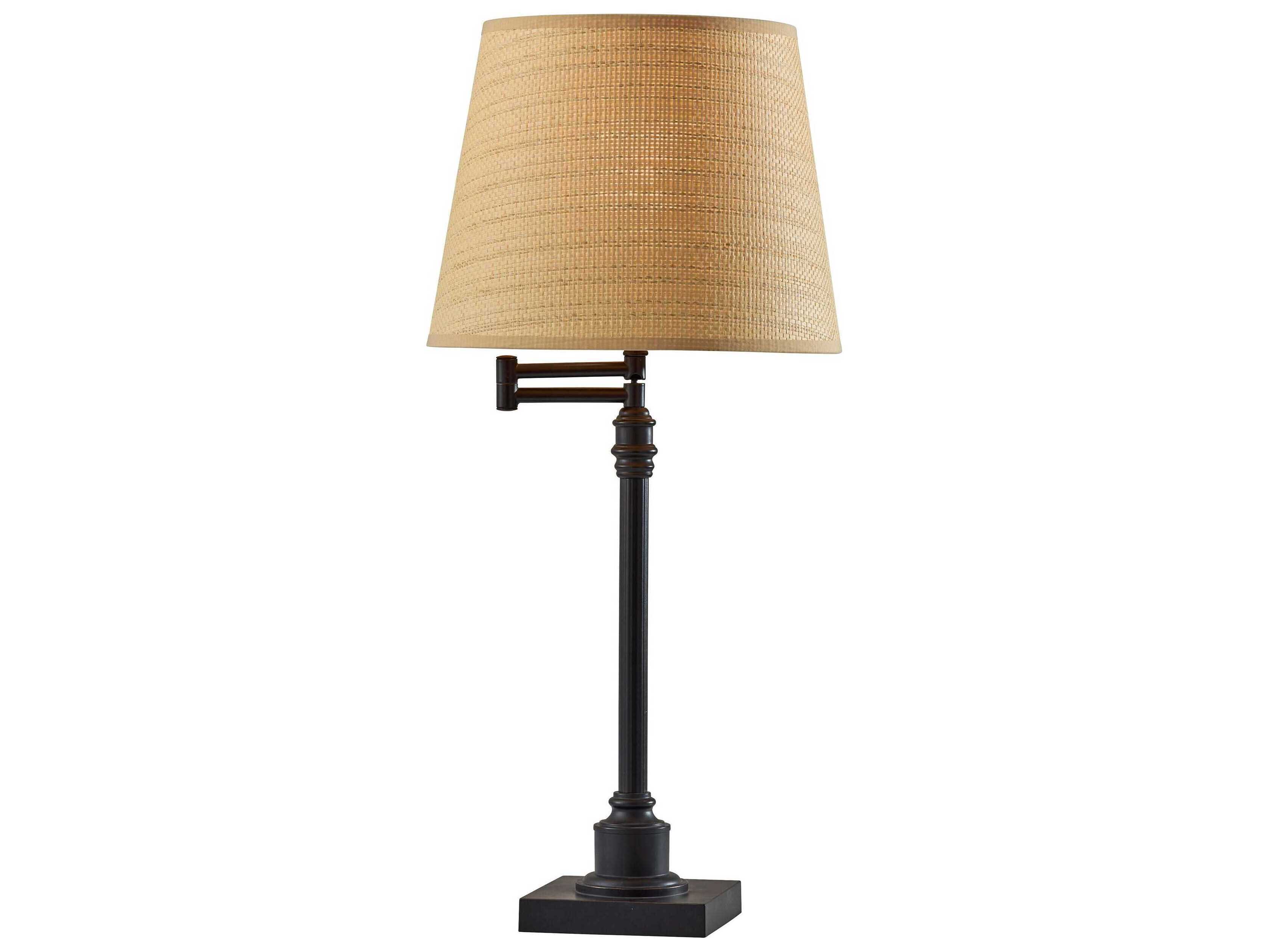 Adesso Dante Black Natural Woven Rattan Traditional Buffet Lamp