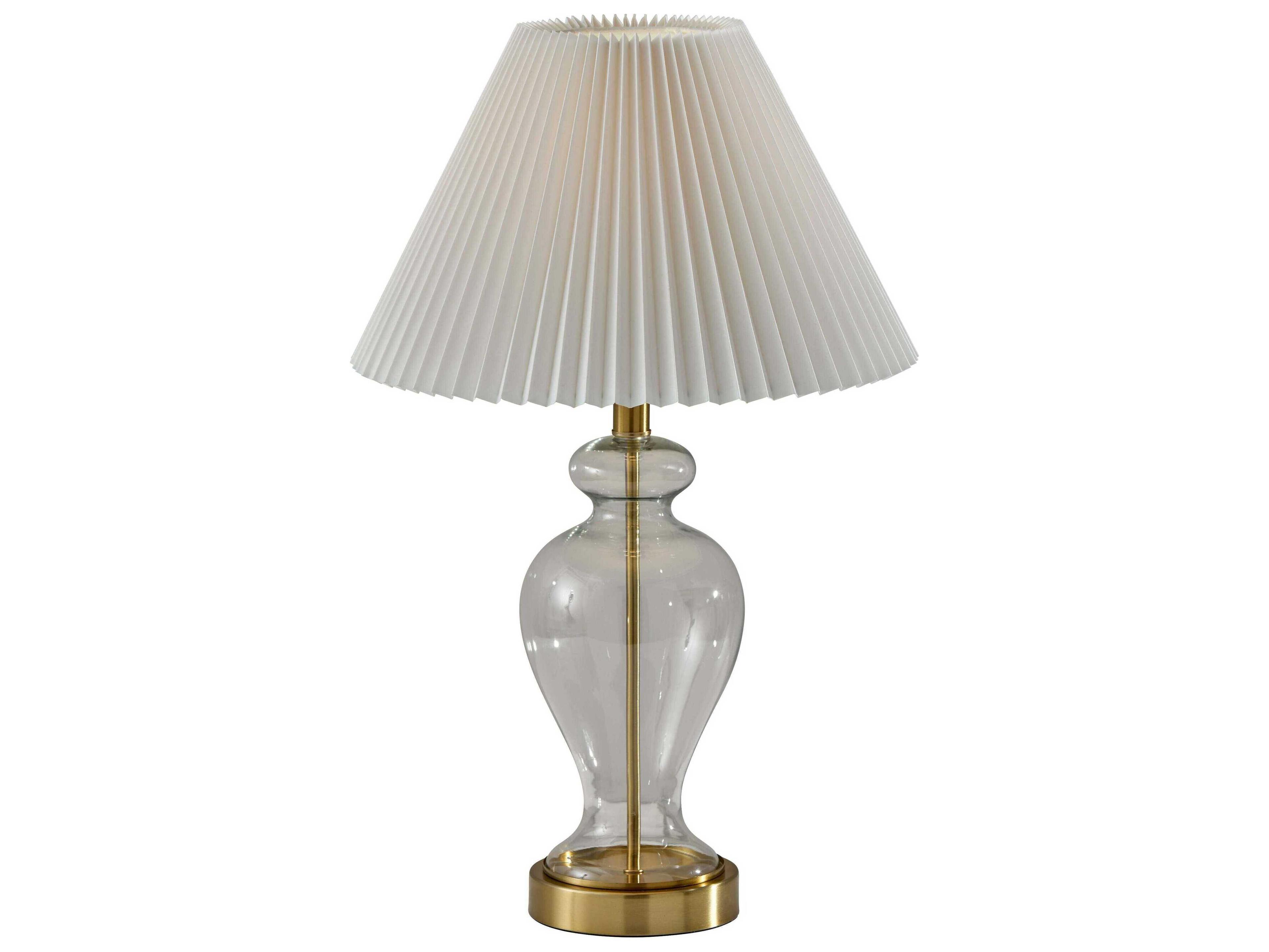 Adesso Sonata Glass White Fabric Brass Buffet Lamp
