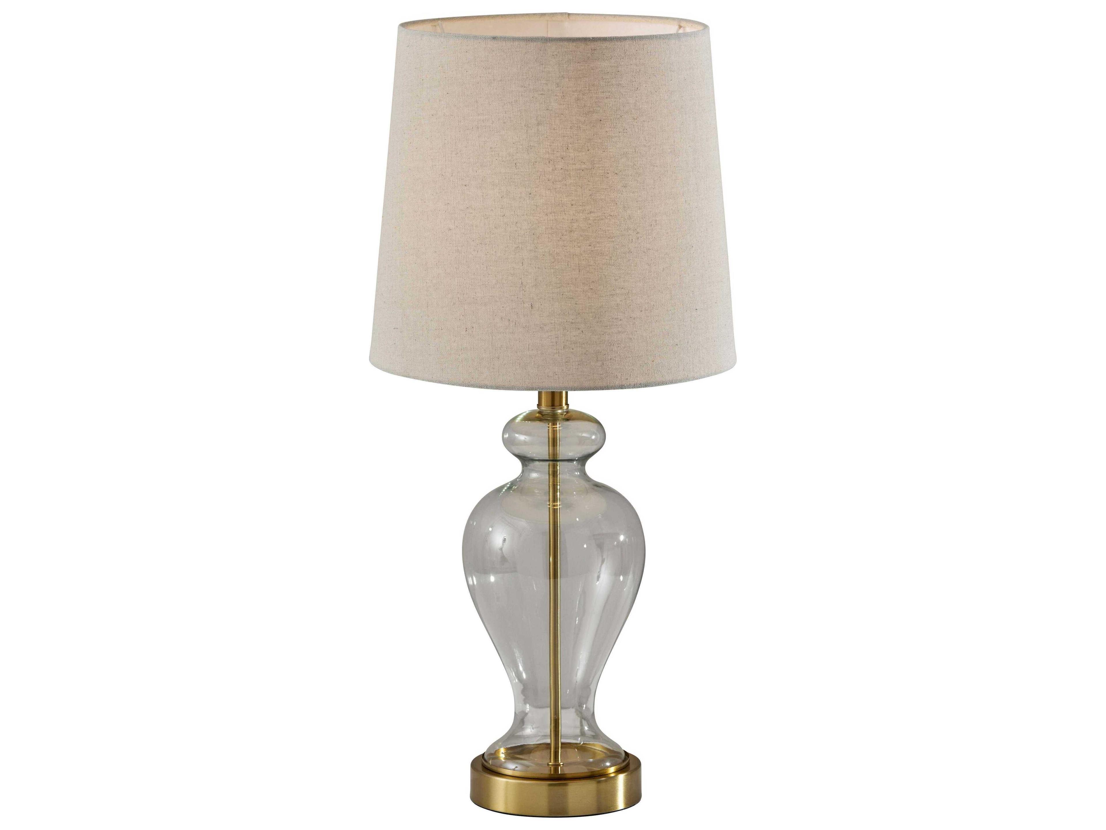Adesso Sonata Glass Tan Textured Linen Brass Buffet Lamp