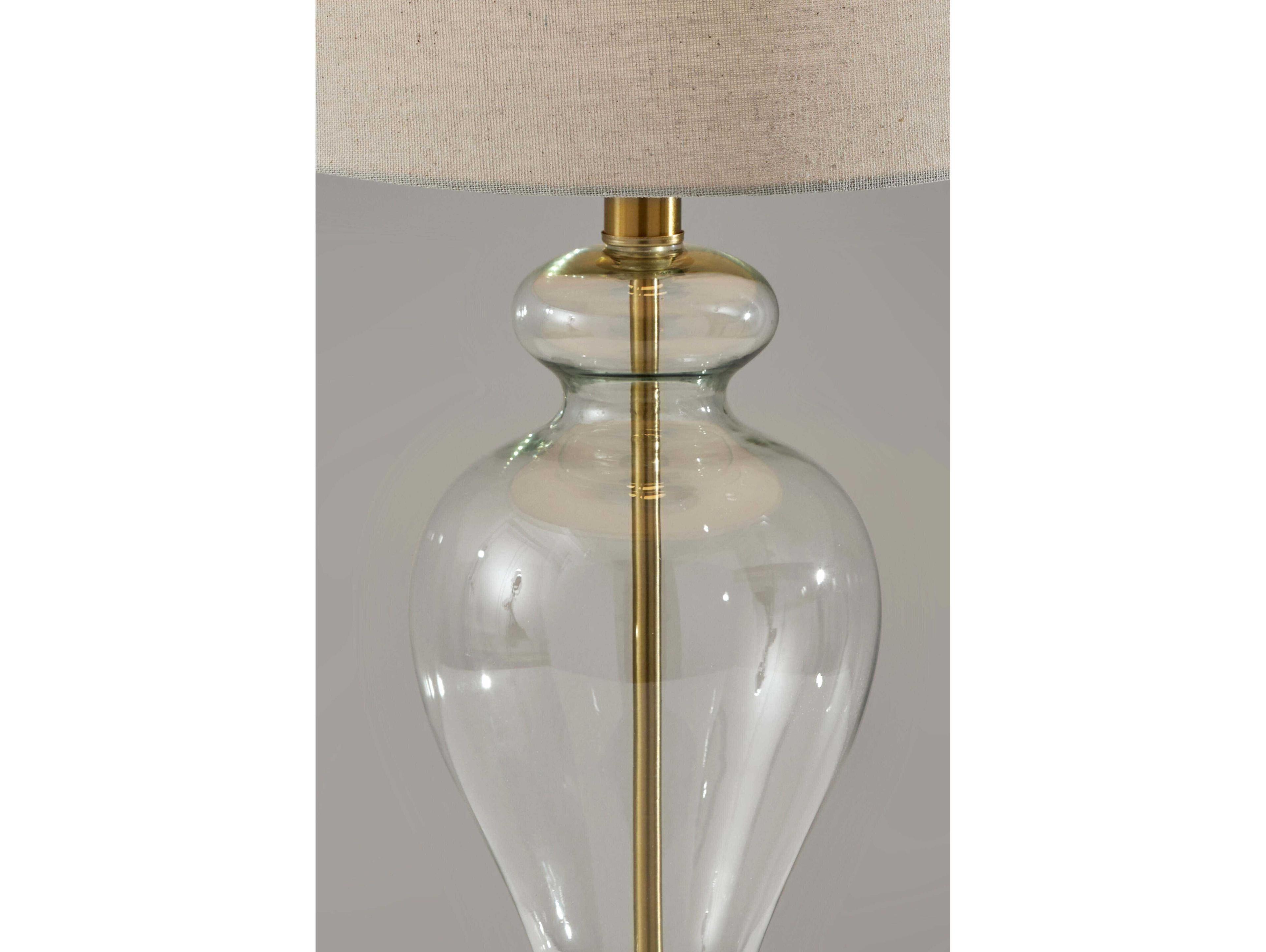 Adesso Sonata Glass Tan Textured Linen Brass Buffet Lamp