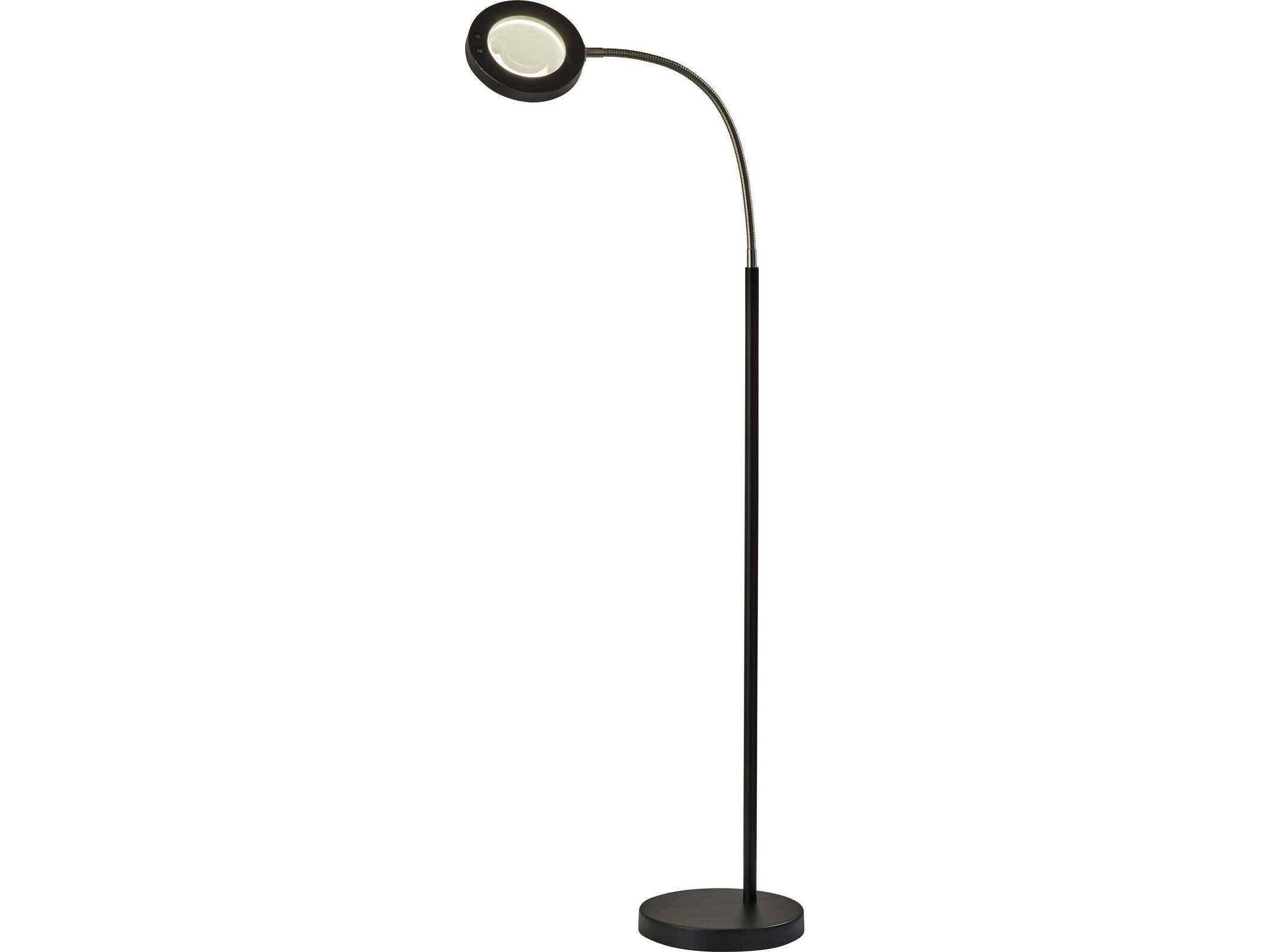 Adesso Holmes Brushed Steel Black Floor Lamp