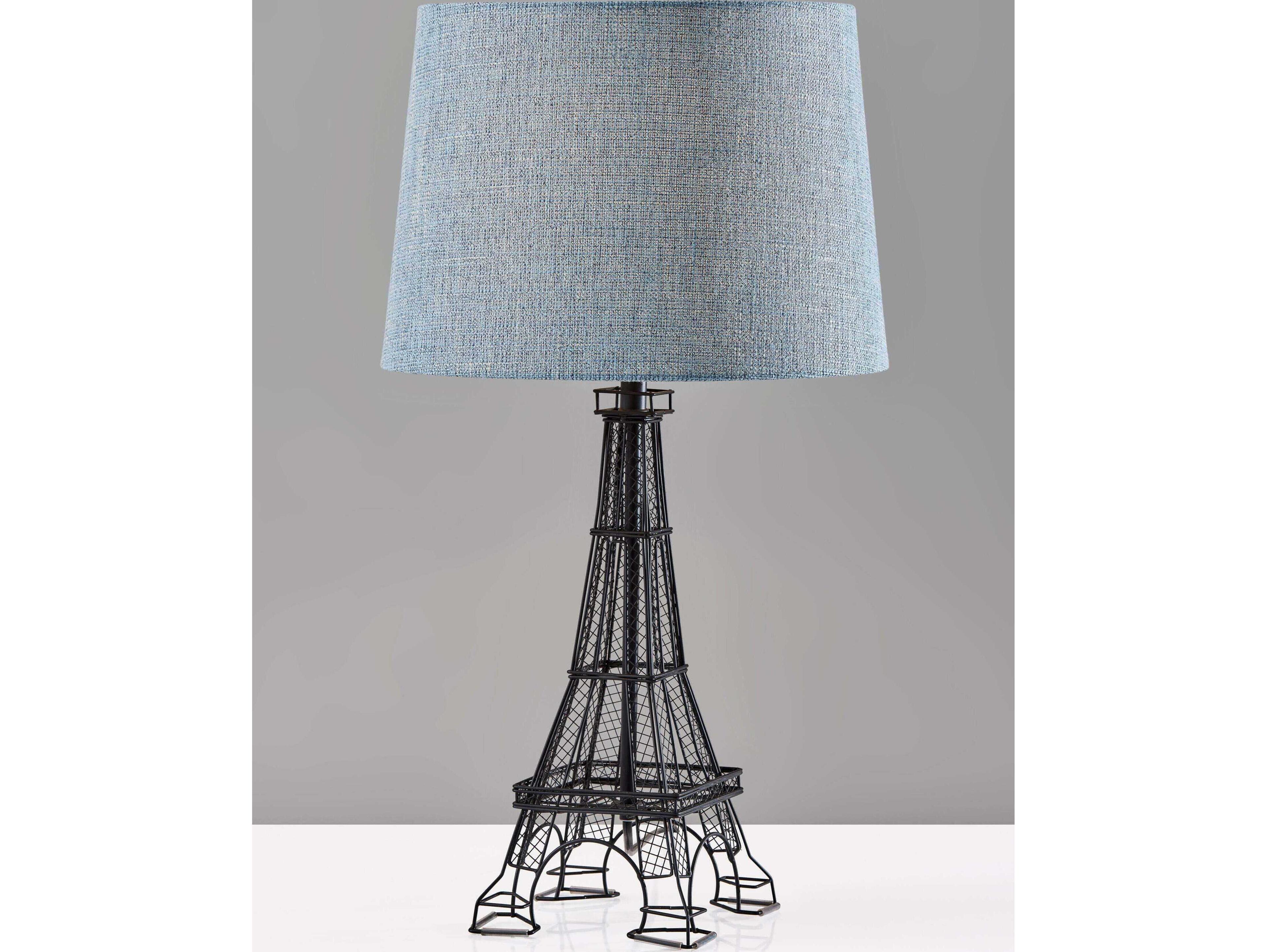 Adesso Eiffel Black Light Blue Textured Fabric Buffet Lamp
