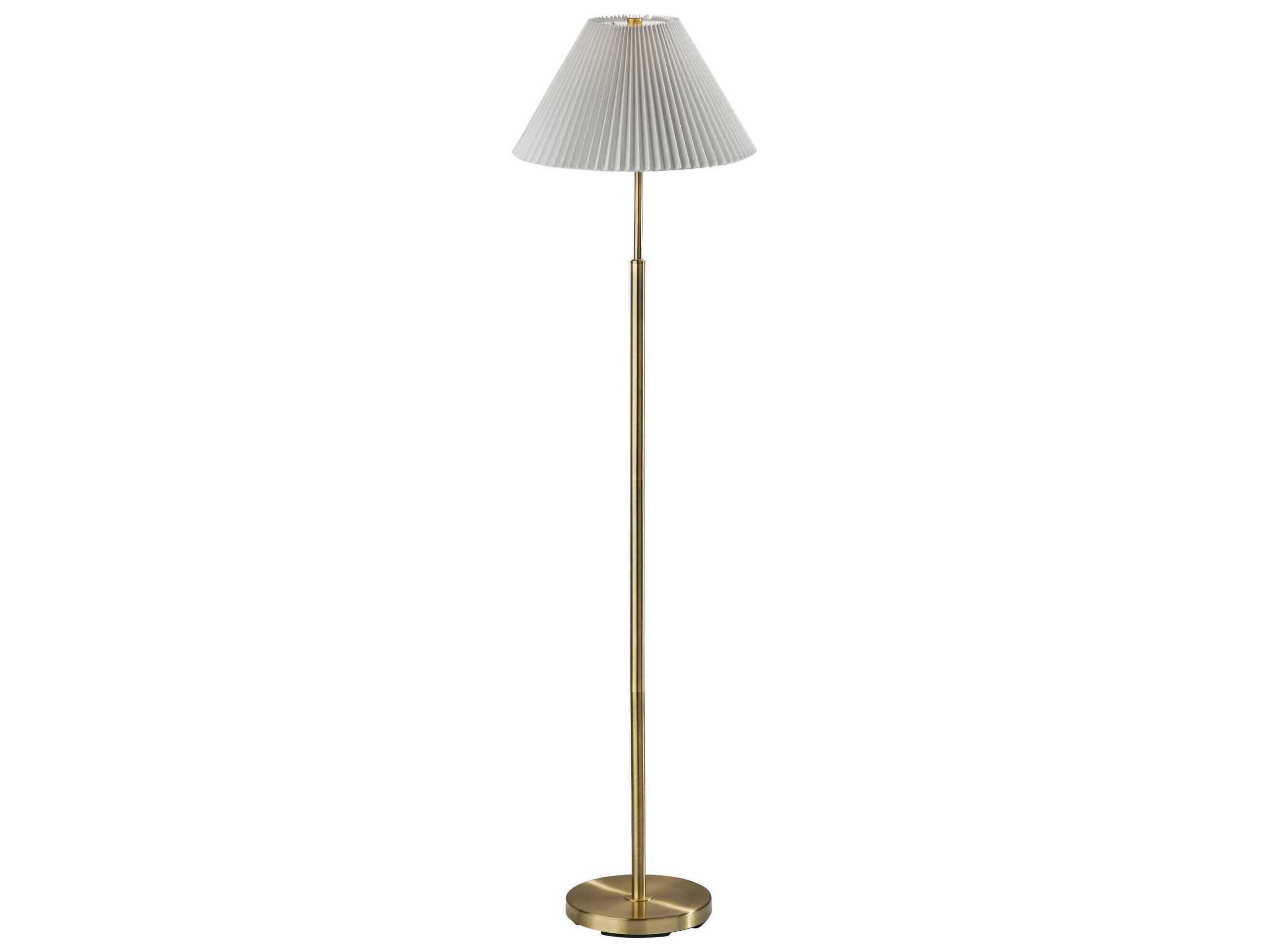 Adesso Jeremy Antique Brass White Pleated Fabric Floor Lamp