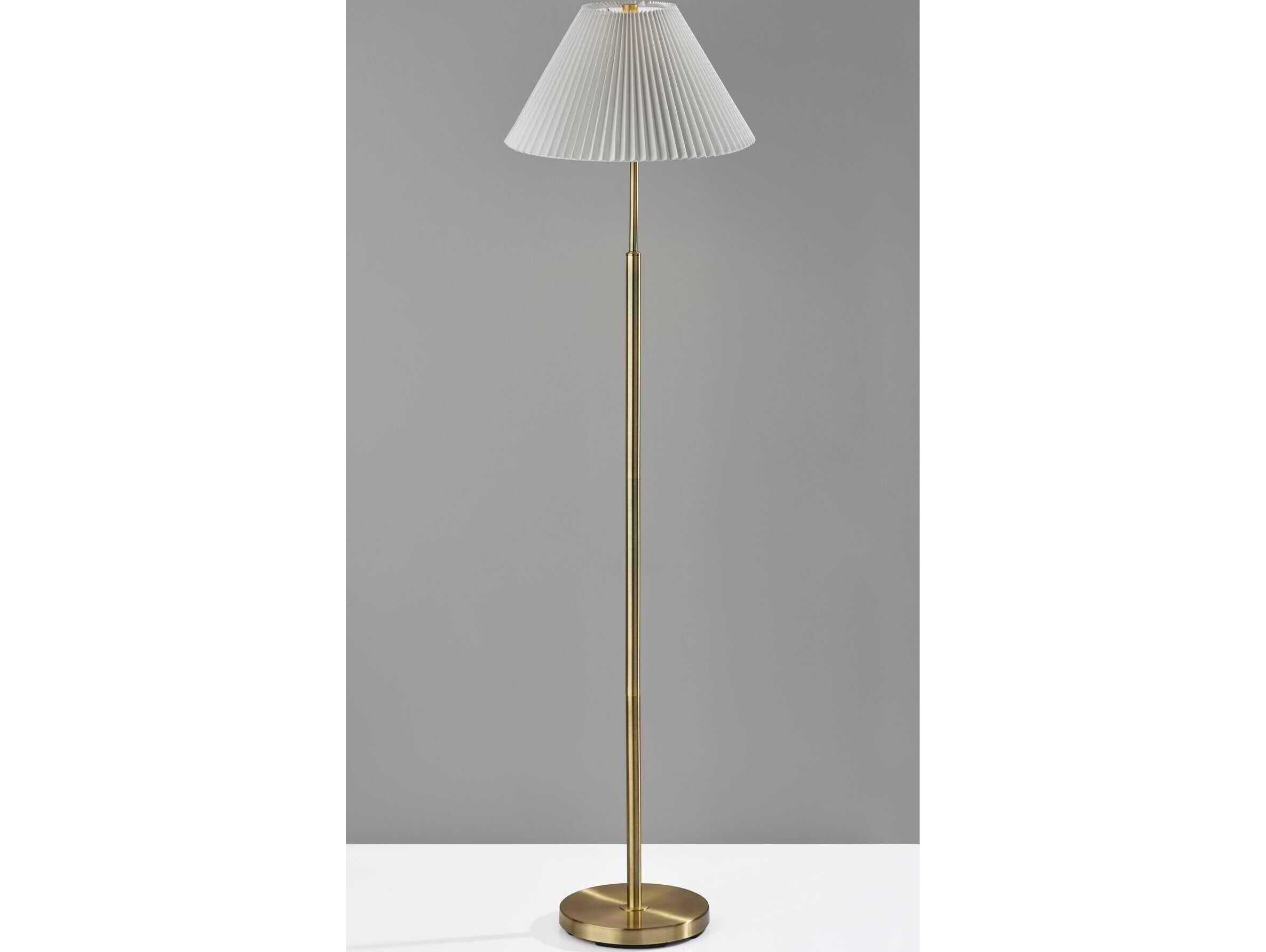 Adesso Jeremy Antique Brass White Pleated Fabric Floor Lamp