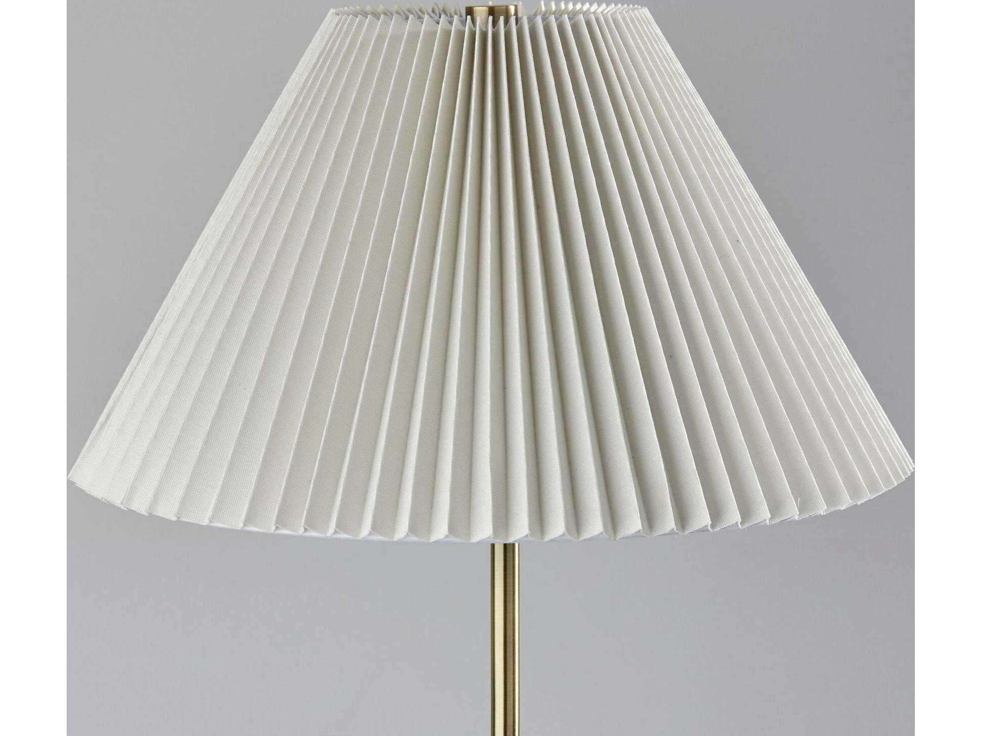 Adesso Jeremy Antique Brass White Pleated Fabric Floor Lamp