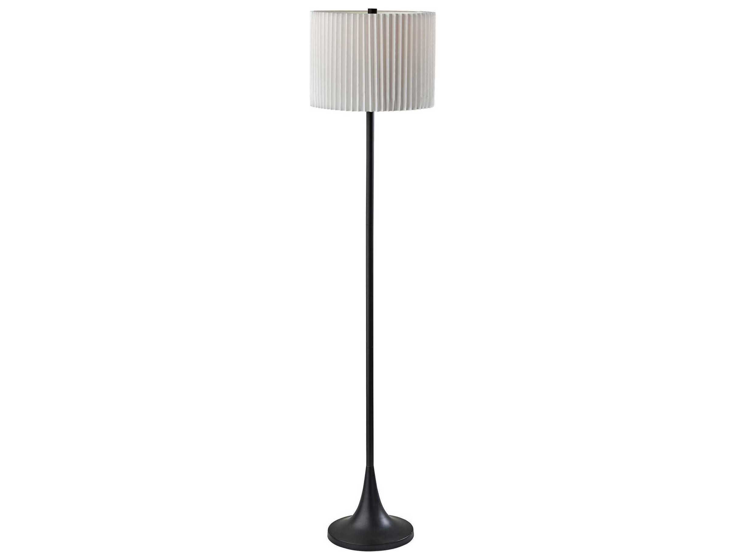 Adesso Eli Black White Pleated Fabric Floor Lamp