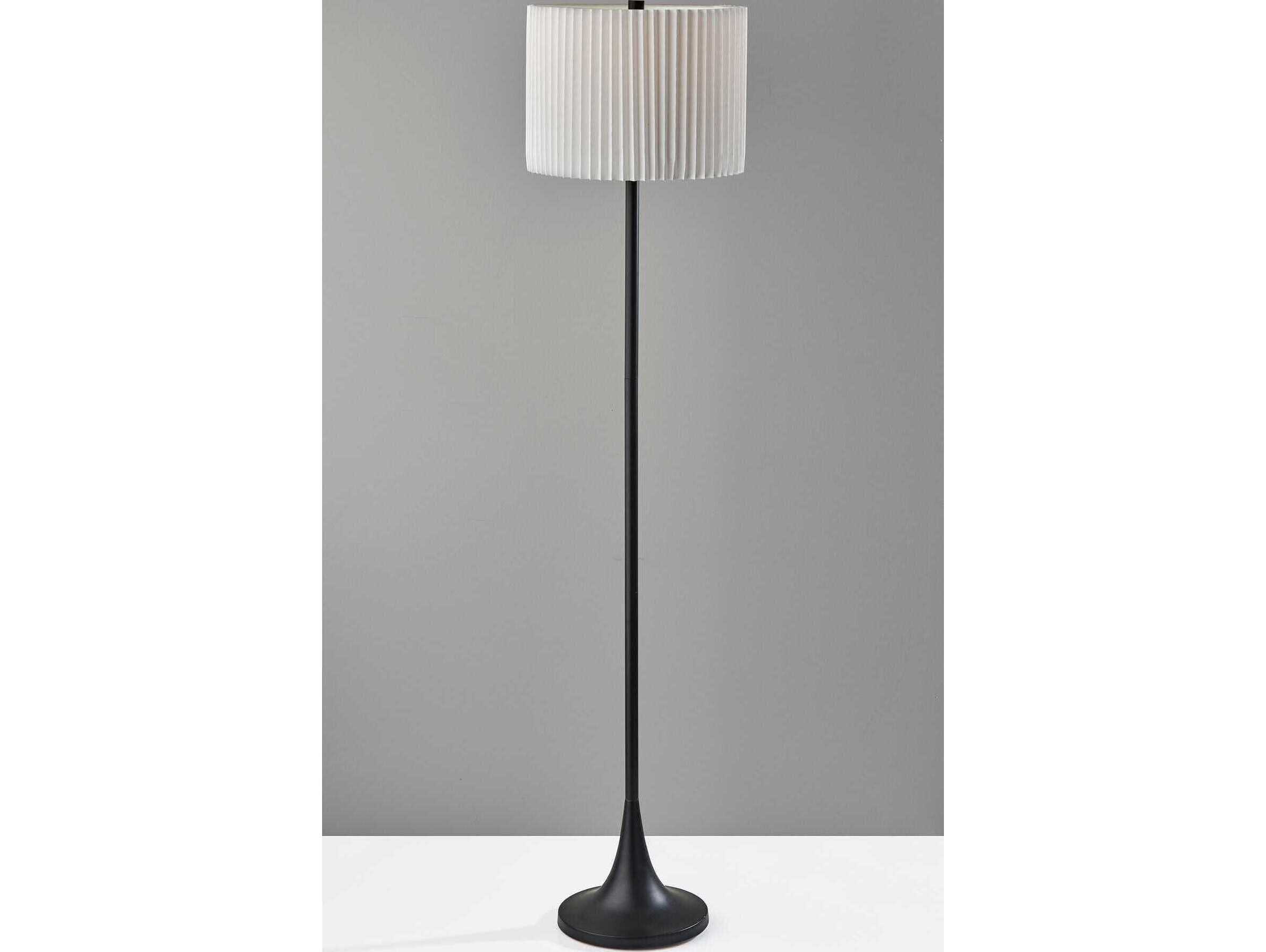Adesso Eli Black White Pleated Fabric Floor Lamp