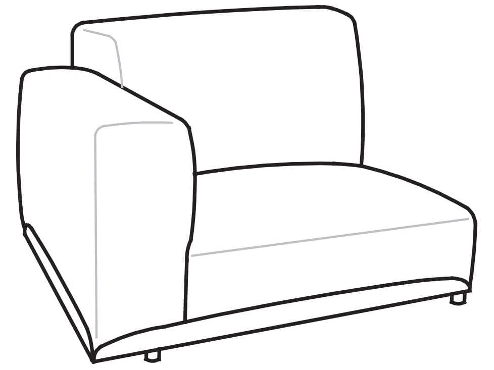 Arflex Claudine L Unit with 1 Armrest with Wooden Details