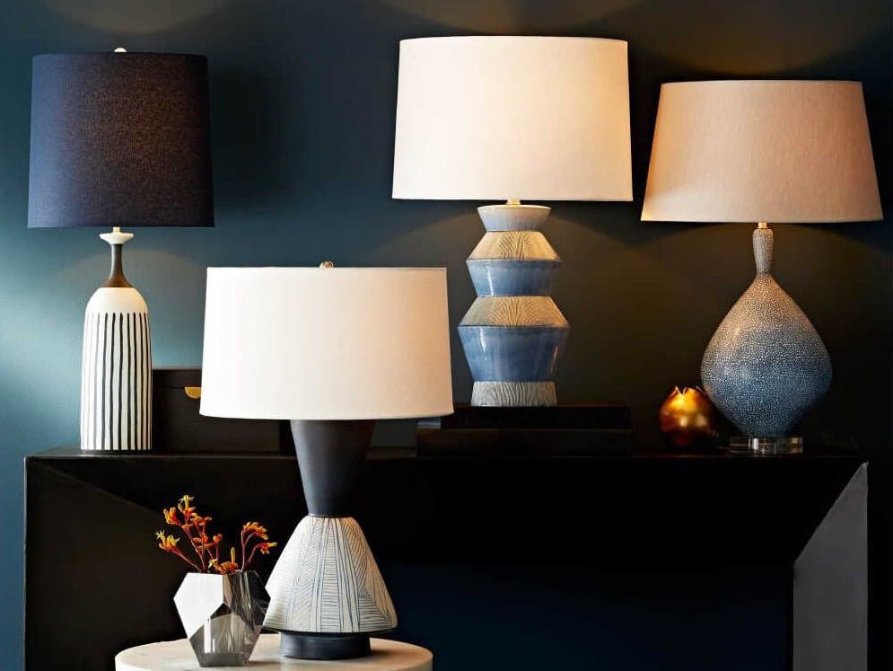 Arteriors Home Ogden Provincial Blue White Linen Buffet Lamp