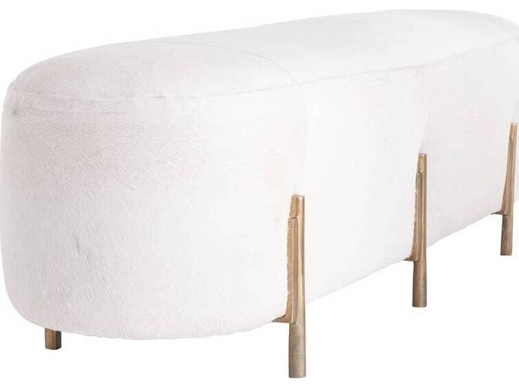 Arteriors Home Justin White Antique Brass Upholstered Accent Bench