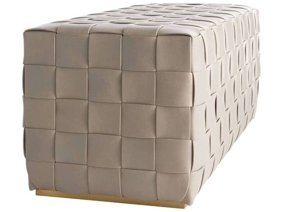 Arteriors Home Lakewood Stone Antique Brass Gray Leather Accent Bench