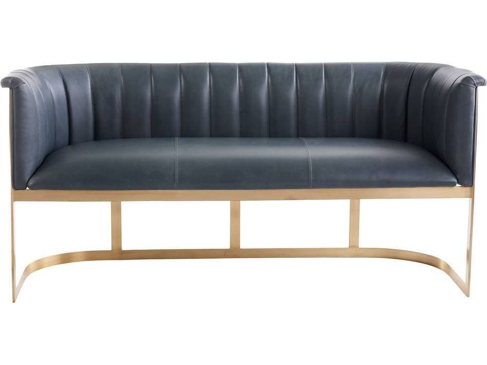 Arteriors Home Tatum Storm Antique Brass Blue Leather Accent Bench
