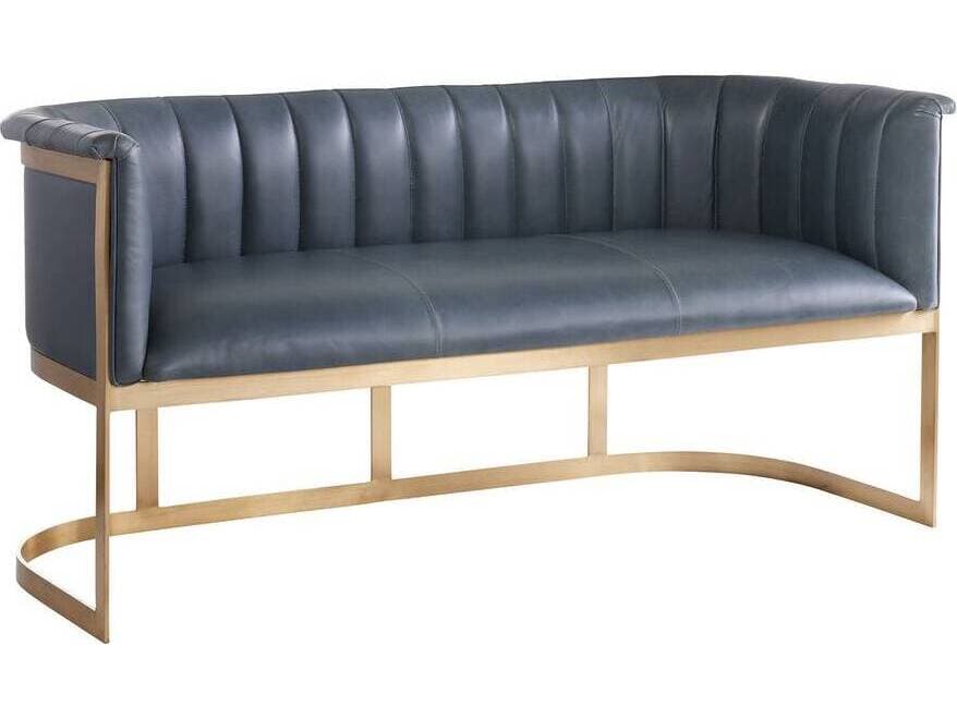 Arteriors Home Tatum Storm Antique Brass Blue Leather Accent Bench