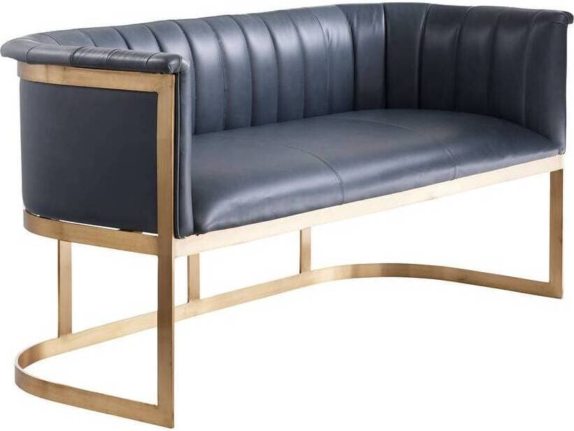 Arteriors Home Tatum Storm Antique Brass Blue Leather Accent Bench