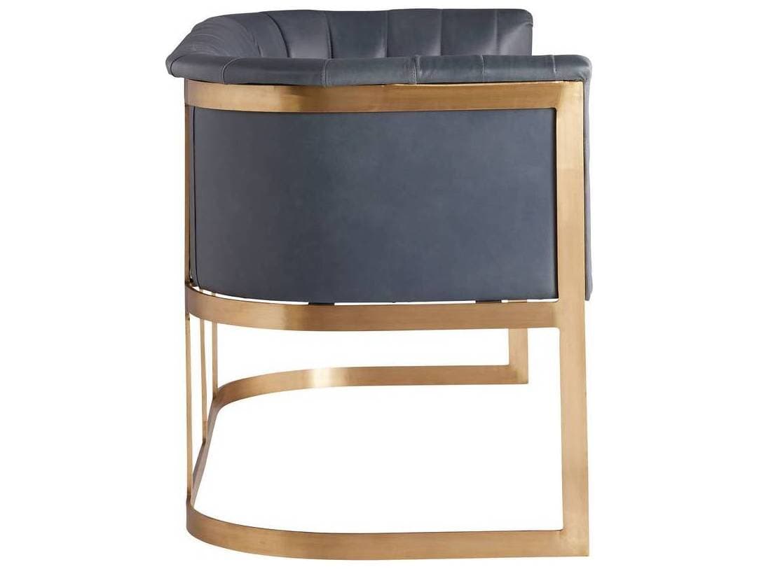 Arteriors Home Tatum Storm Antique Brass Blue Leather Accent Bench