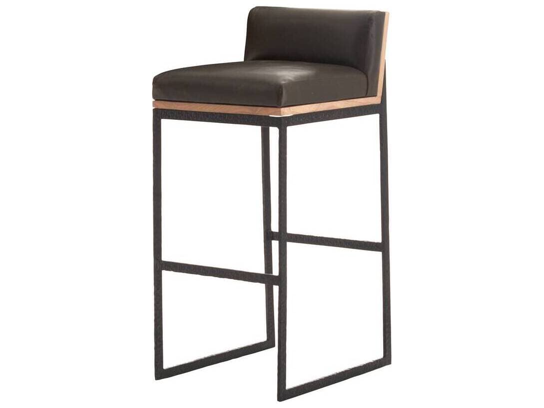 Arteriors Home Marmont Ore Blackened Iron Leather Oak Wood Bar Stool