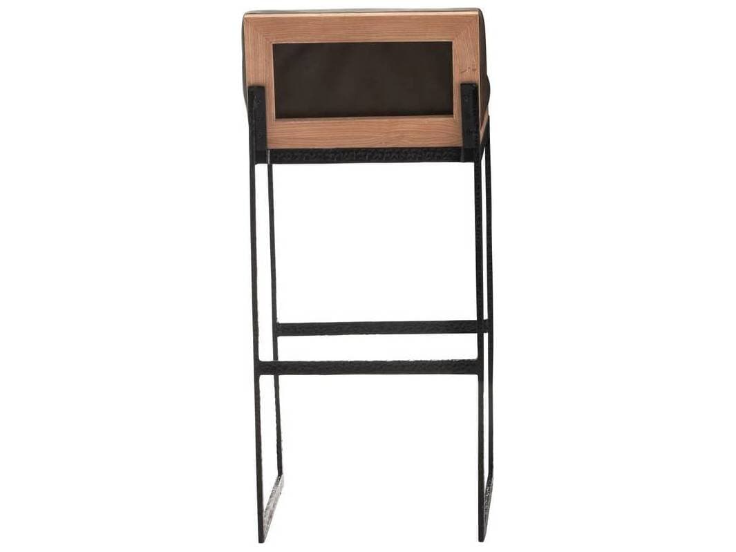 Arteriors Home Marmont Ore Blackened Iron Leather Oak Wood Bar Stool