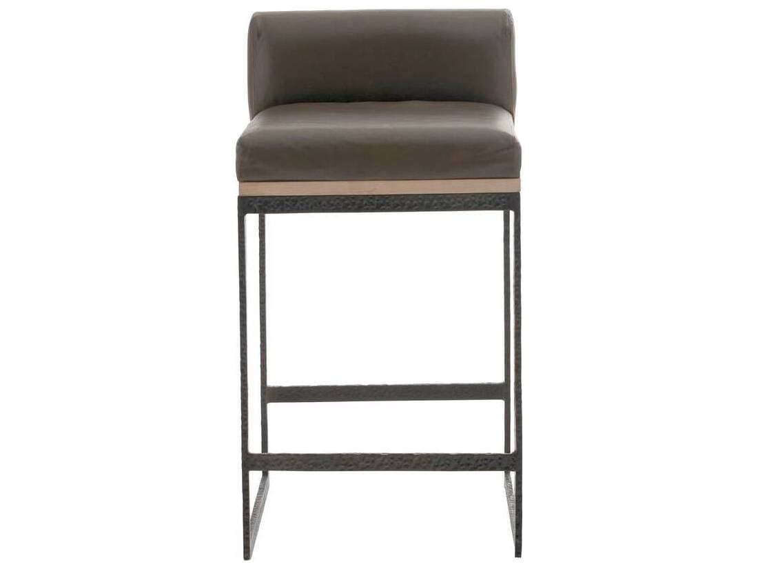 Arteriors Home Marmont Ore Blackened Iron Leather Oak Wood Counter Stool